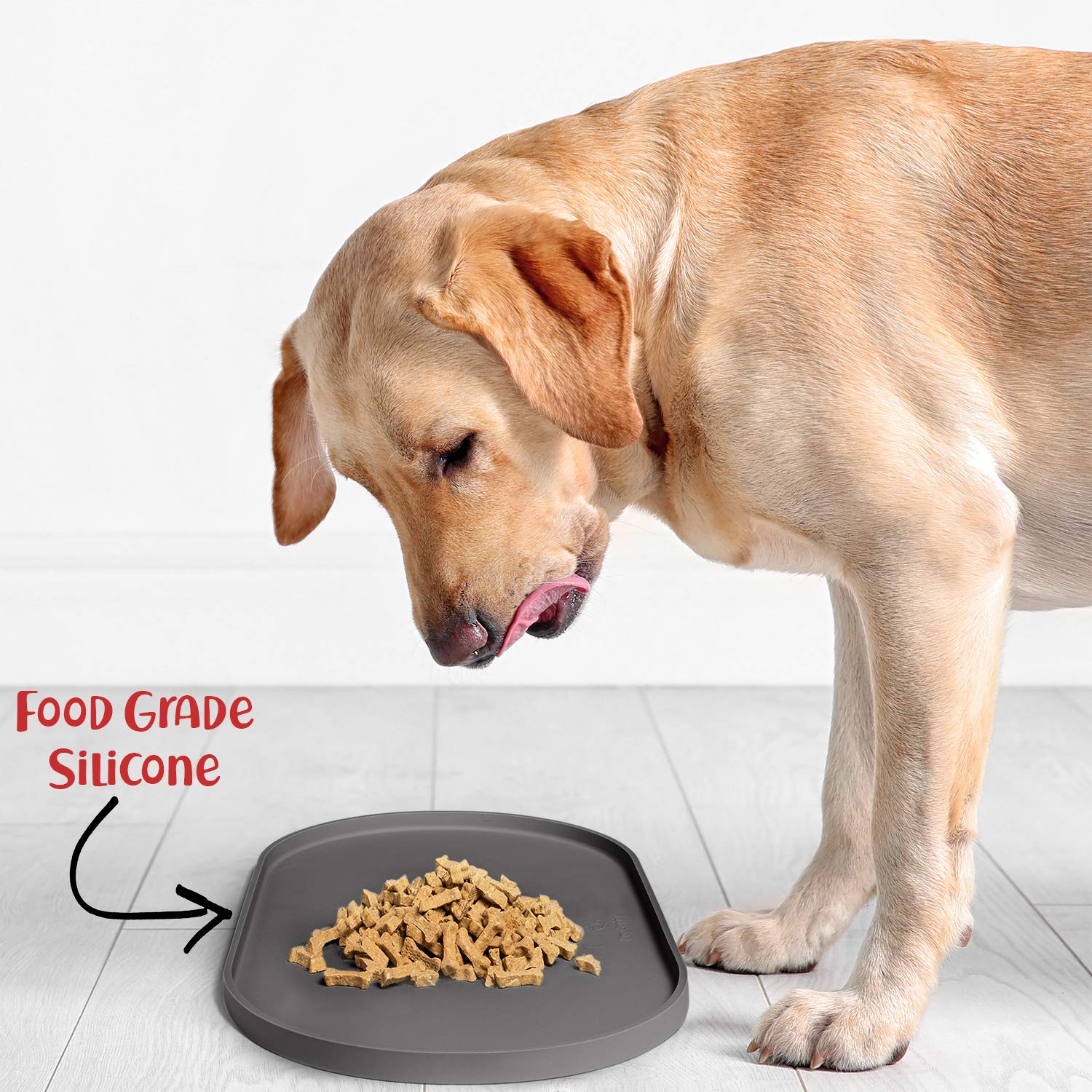 DogBuddy gray color mat blends with home decor and hides spills