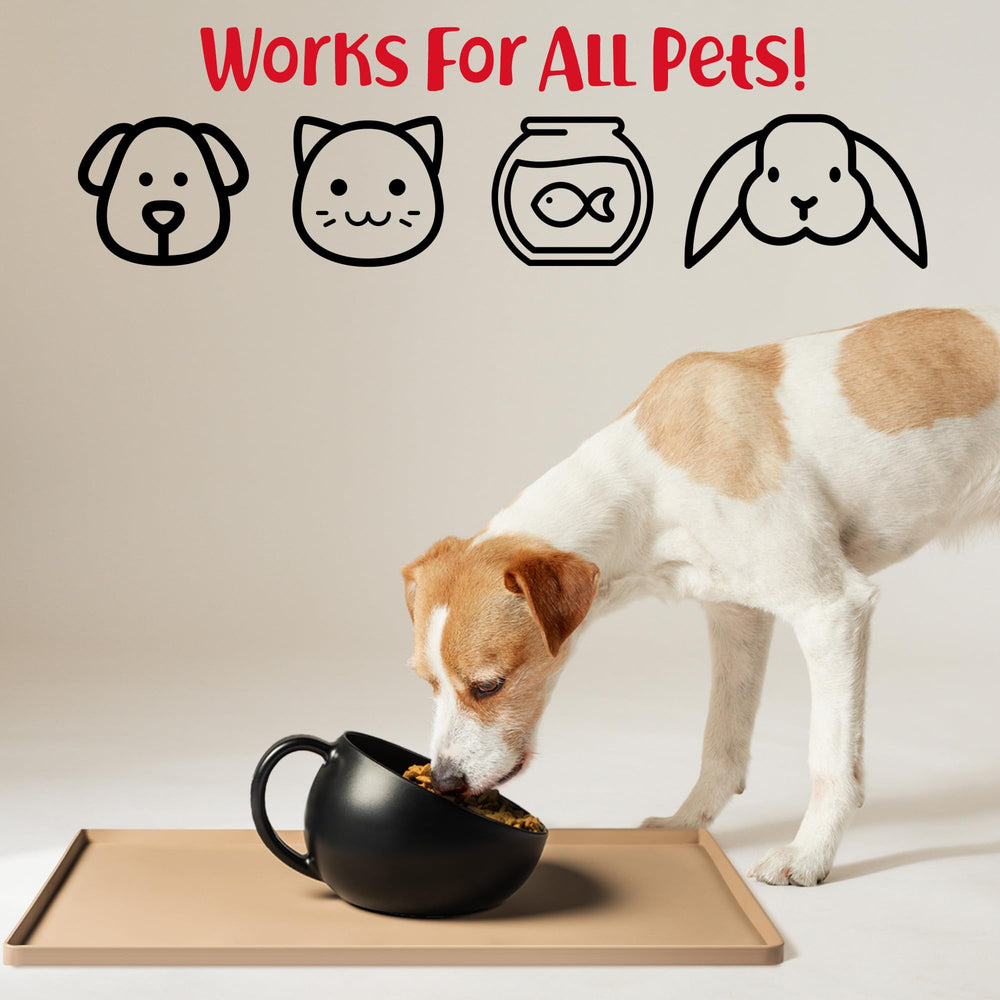 DogBuddy food mat features high edges to catch spills.