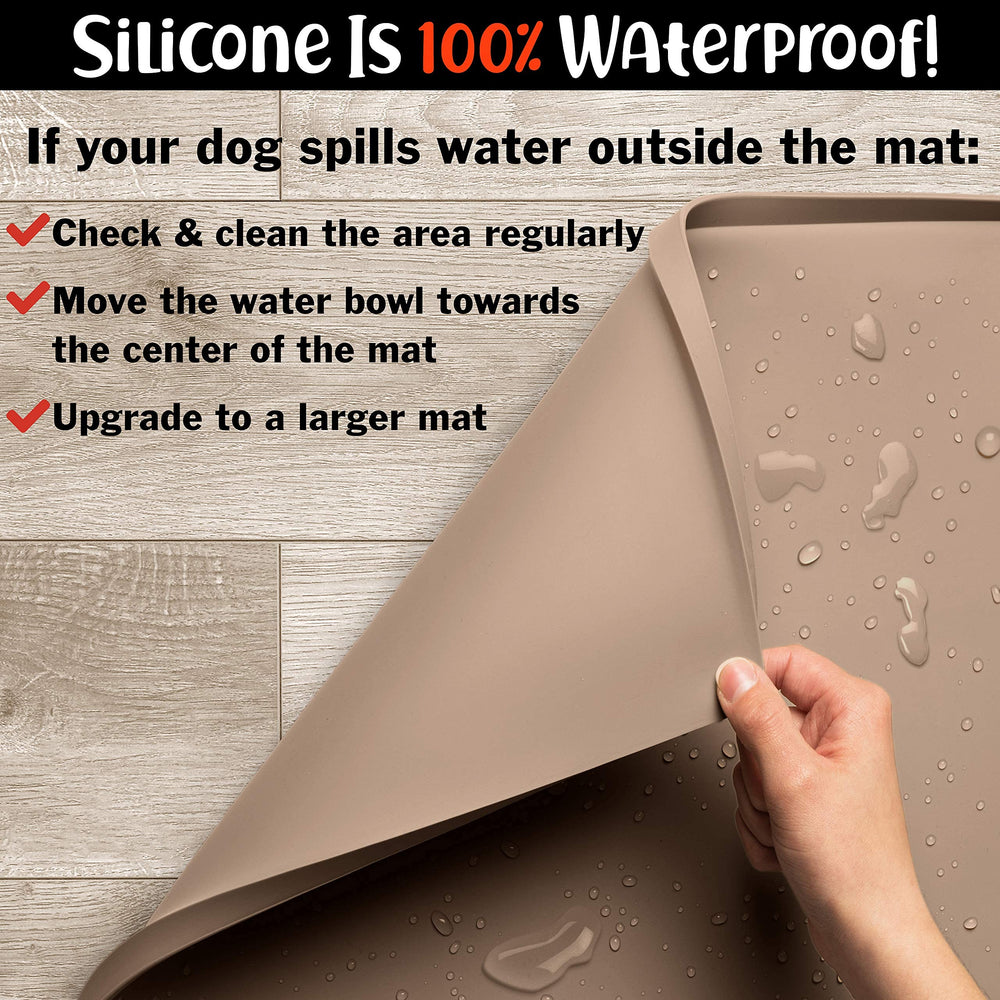 DogBuddy mats under bowls and fountains simplify mealtime cleanup.