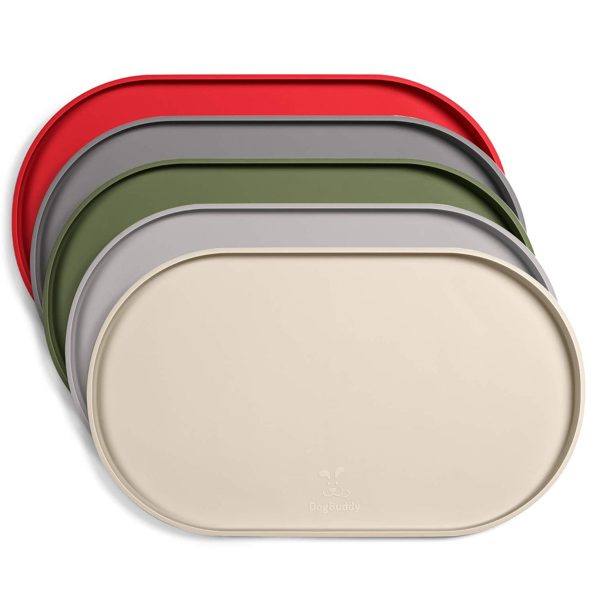 DogBuddy dog food mat waterproof with raised edge protecting floors from spills.