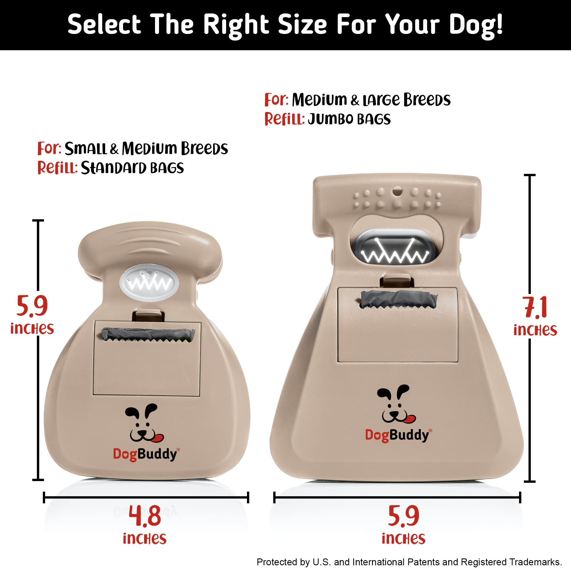 Extendable backside on DogBuddy scooper for waste from all dogs.