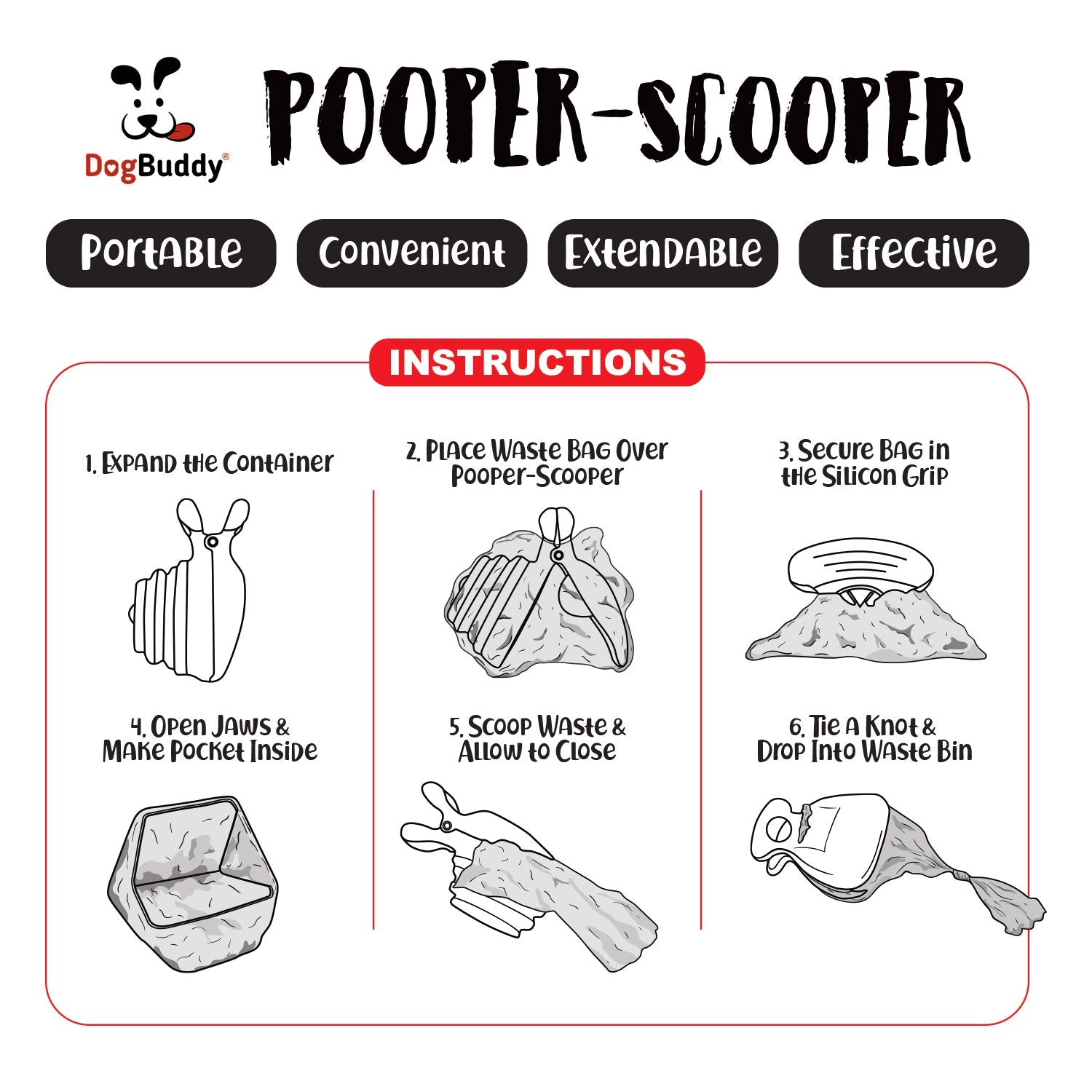 DogBuddy Pooper Scooper includes standard bags for quick readiness.