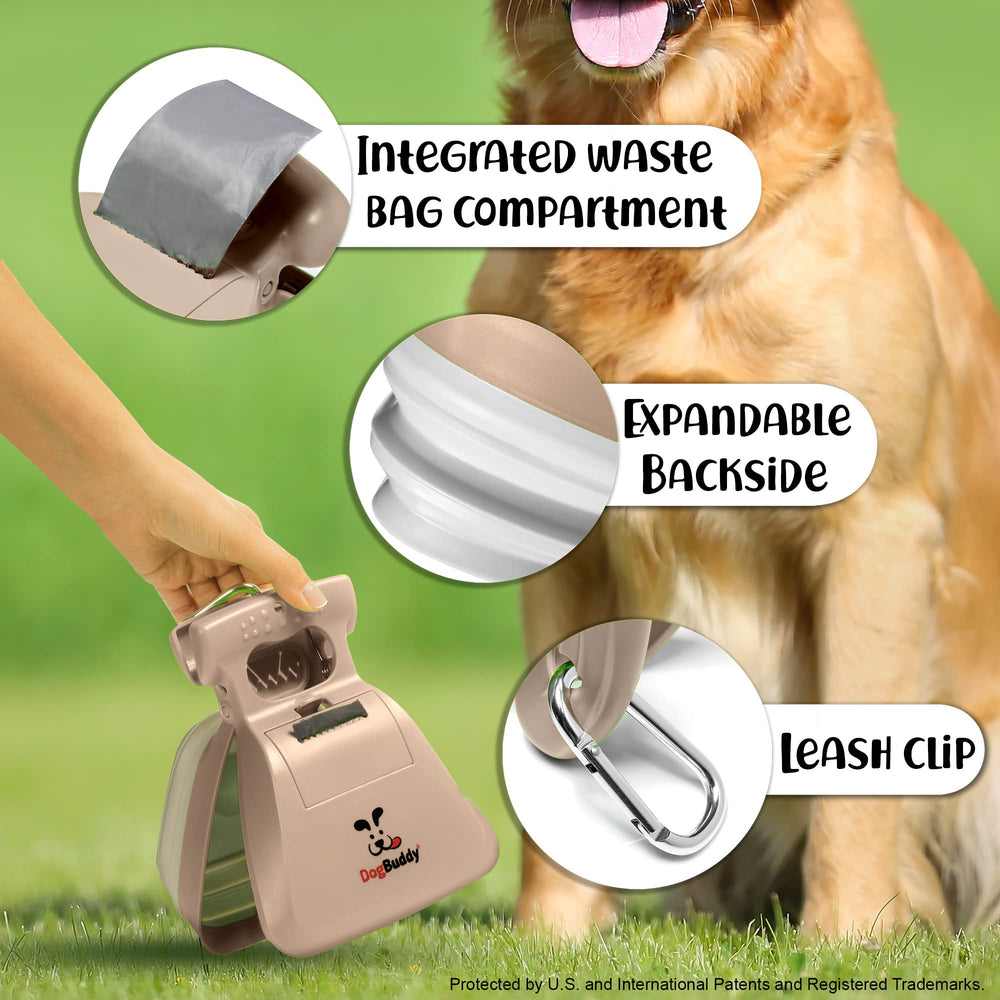 DogBuddy Pooper Scooper with leash clip for hands-free cleanup on walks.
