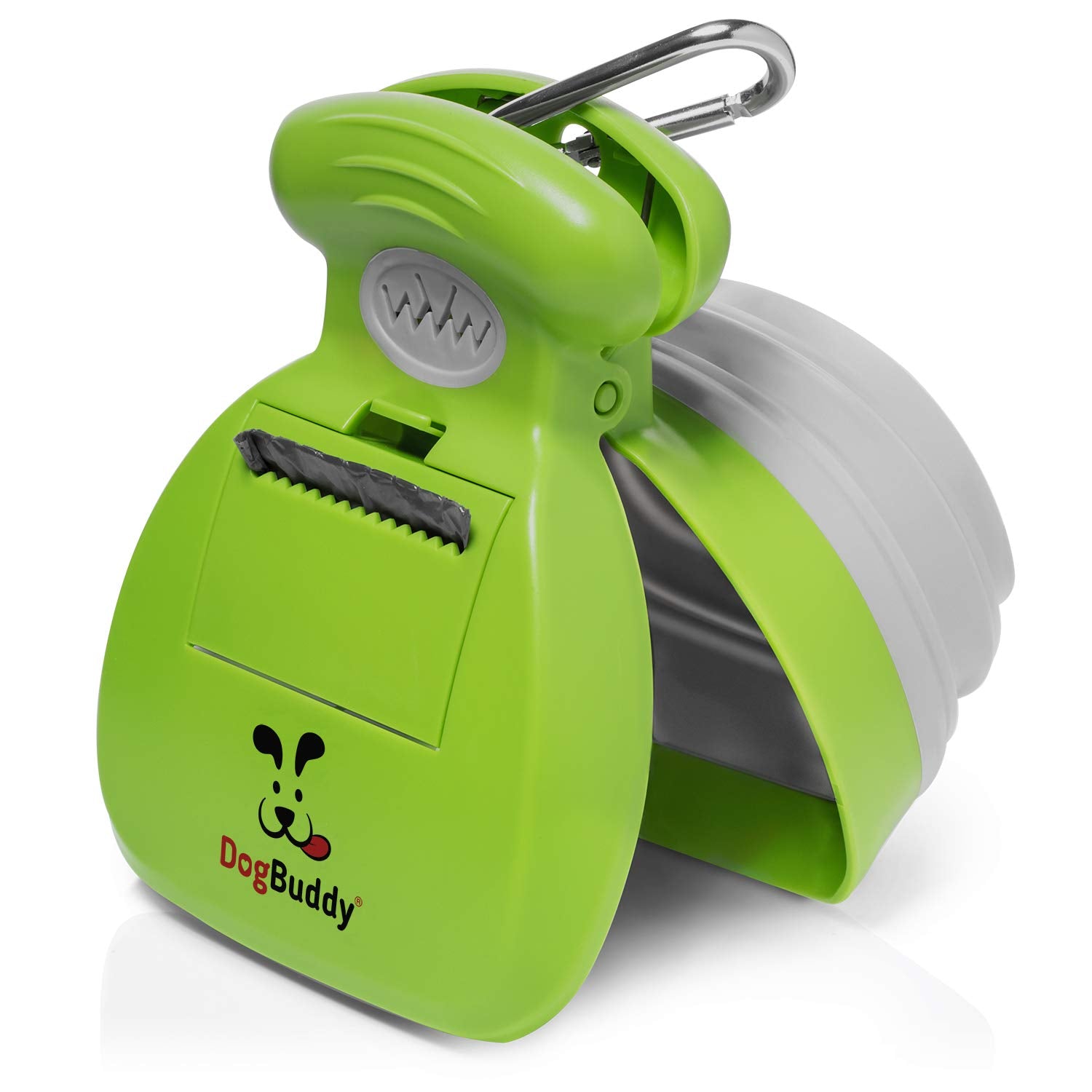 DogBuddy Pooper Scooper front view in kiwi shows quick walk cleanup