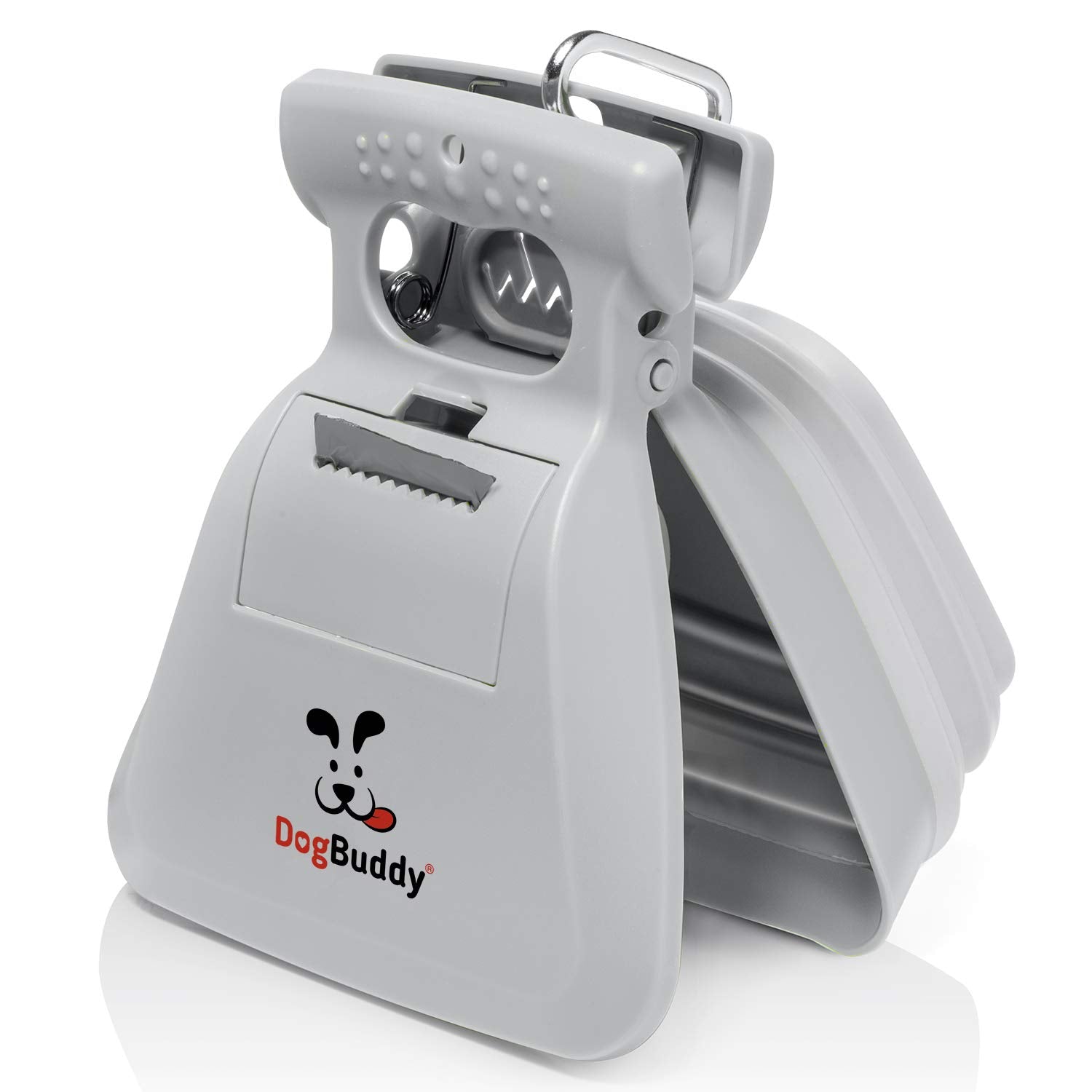 DogBuddy Pooper Scooper with leash clip for hands-free cleanup during walks.