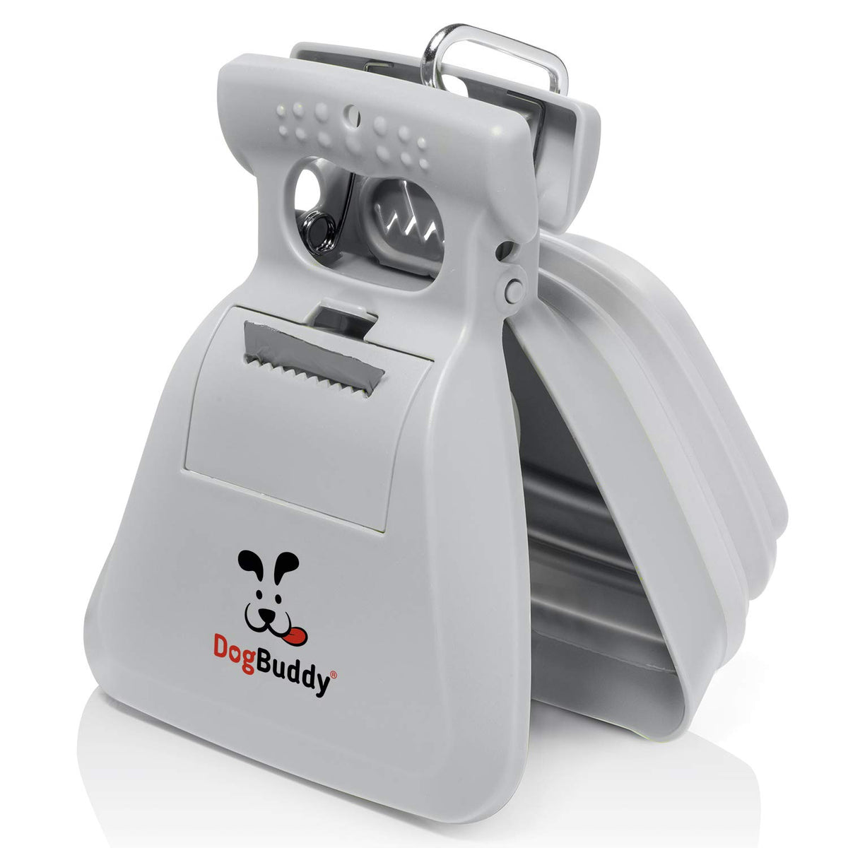 DogBuddy Pooper Scooper with leash clip for hands-free cleanup during walks.