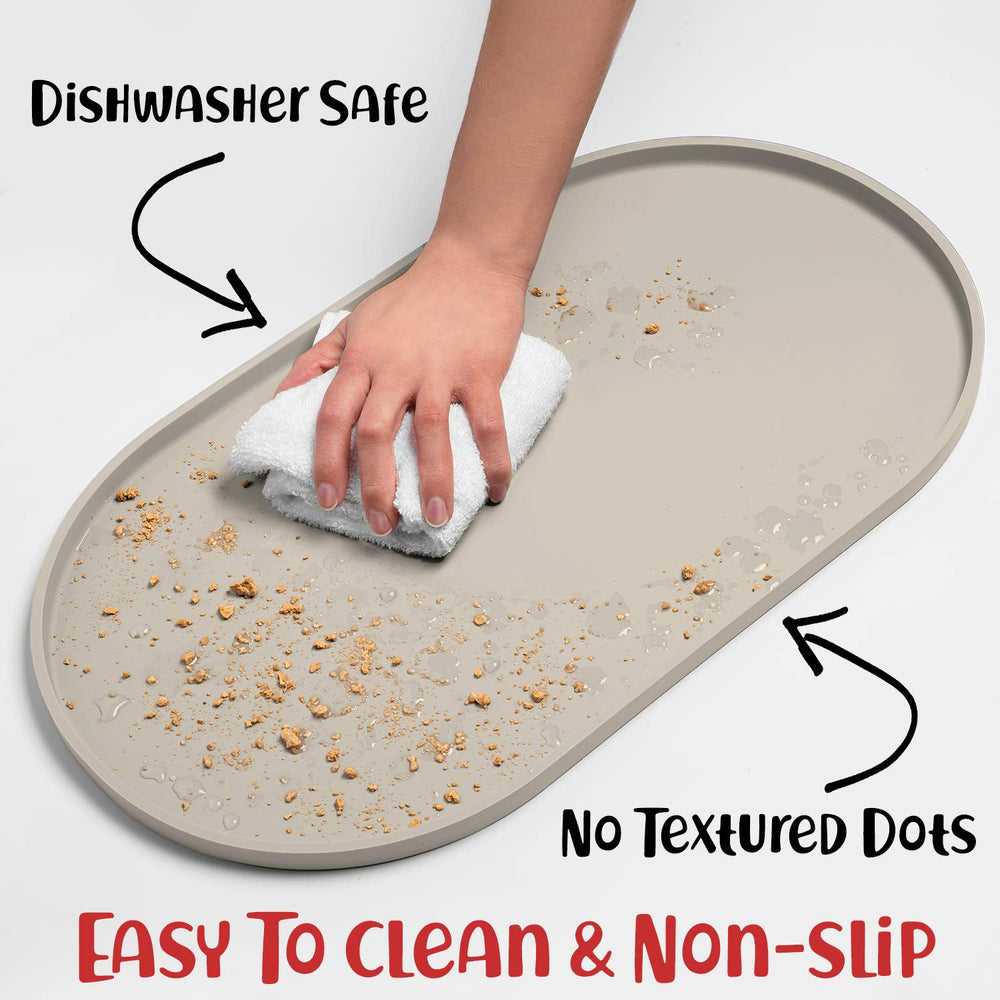 DogBuddy mat under bowls shields floors from messy splashes