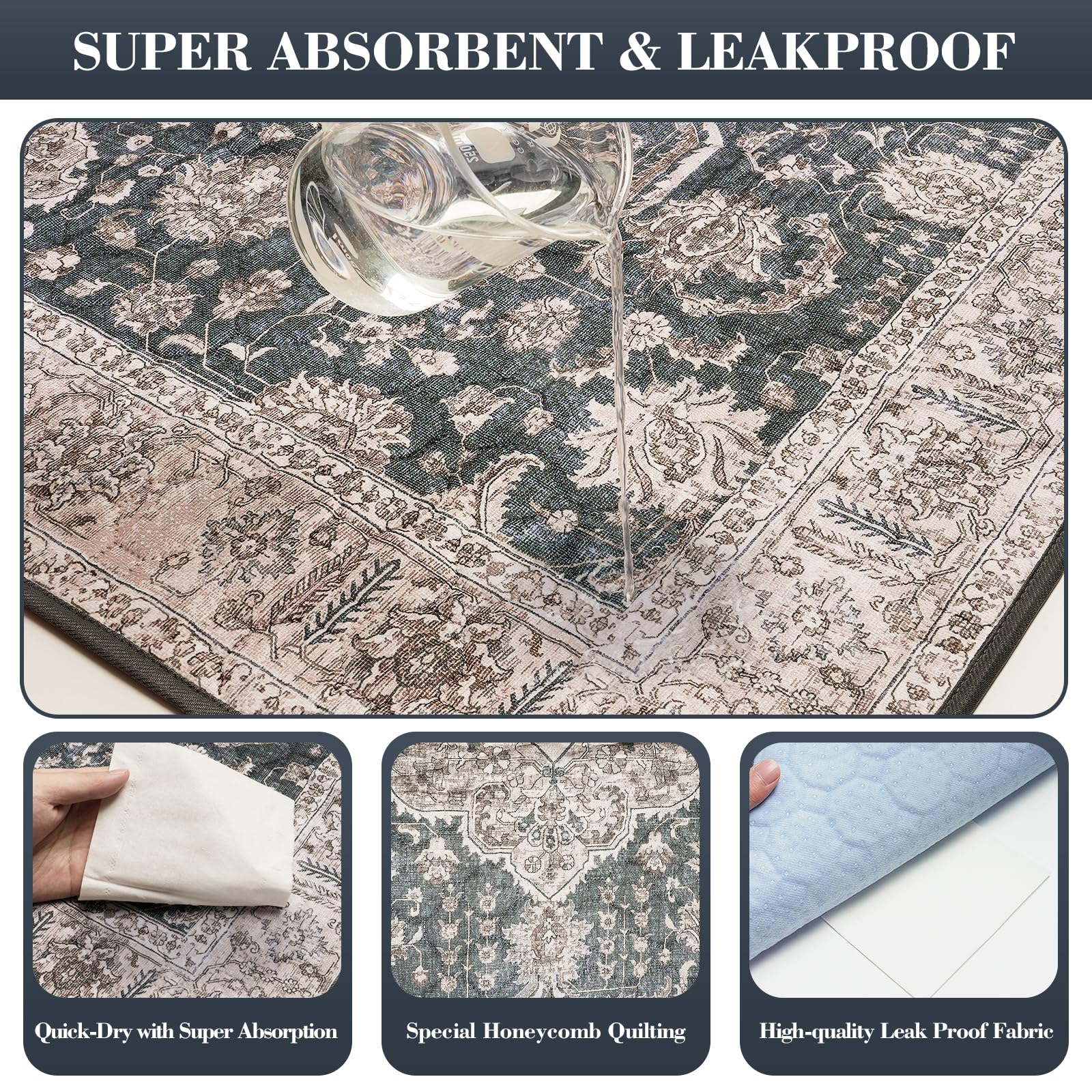 Dogcator pad cross-section highlights four-layer waterproof design for leak protection.