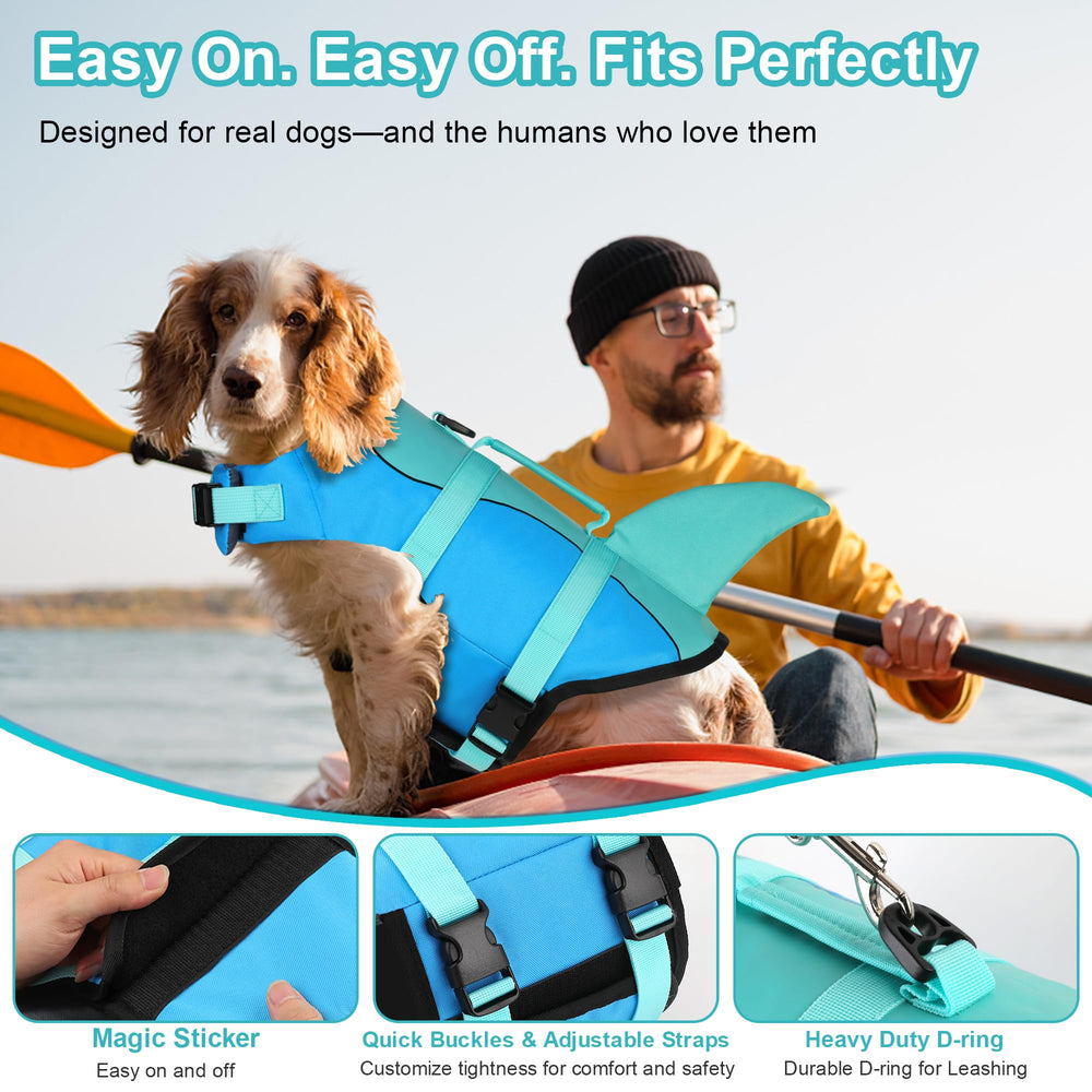 Dogcheer Dog Life Jacket adjustable neck and belly straps for secure fit.
