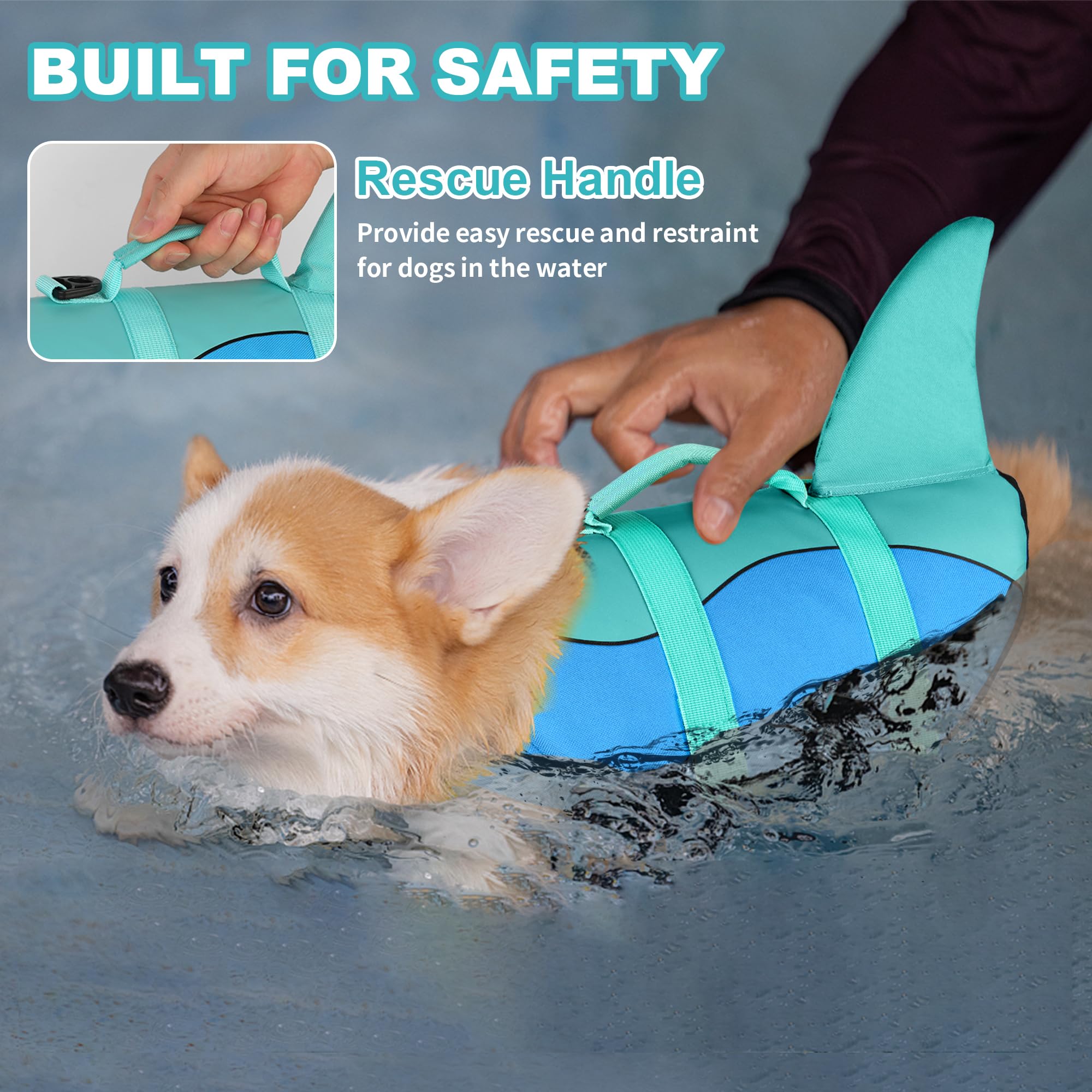 Dogcheer Dog Life Jacket rescue handle closeup boosts safe lifting.