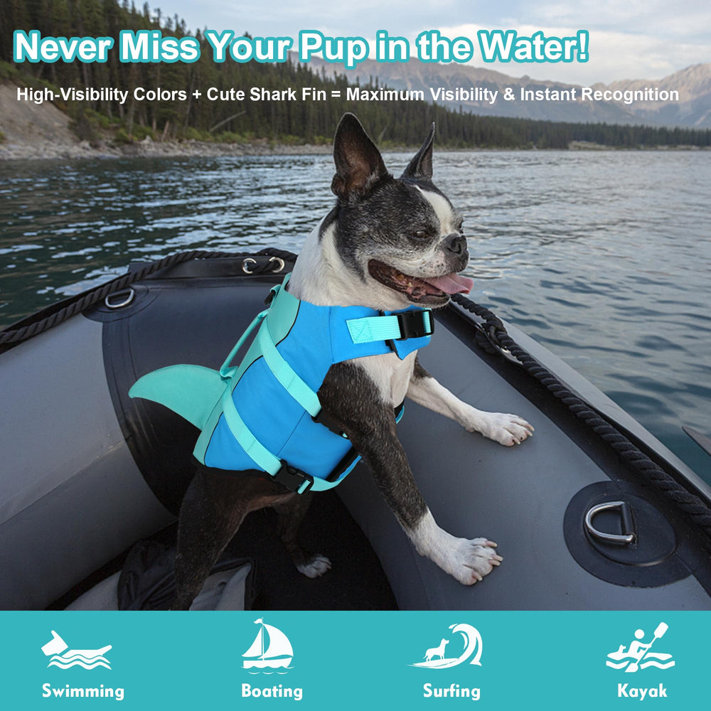 Dogcheer Dog Life Jacket worn during swimming improves visibility.