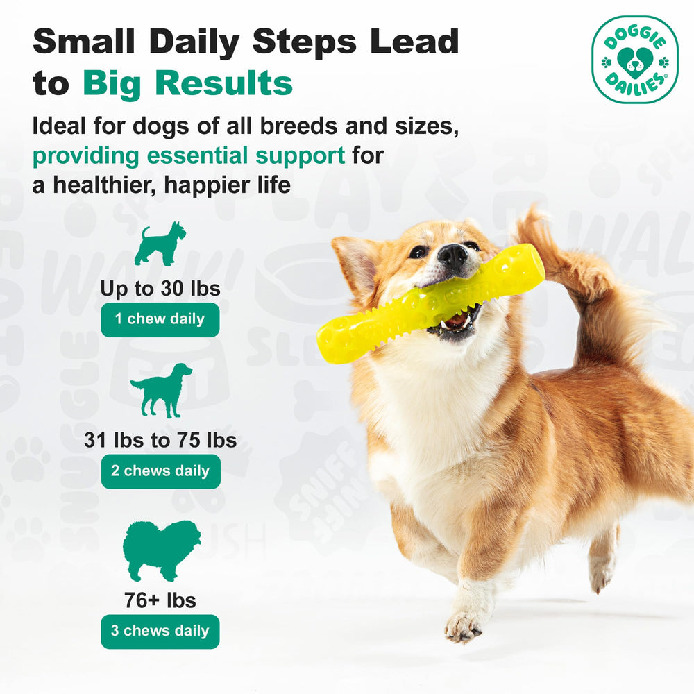 Doggie Dailies advanced senior hip joint chews packaging displayed for easy shopping