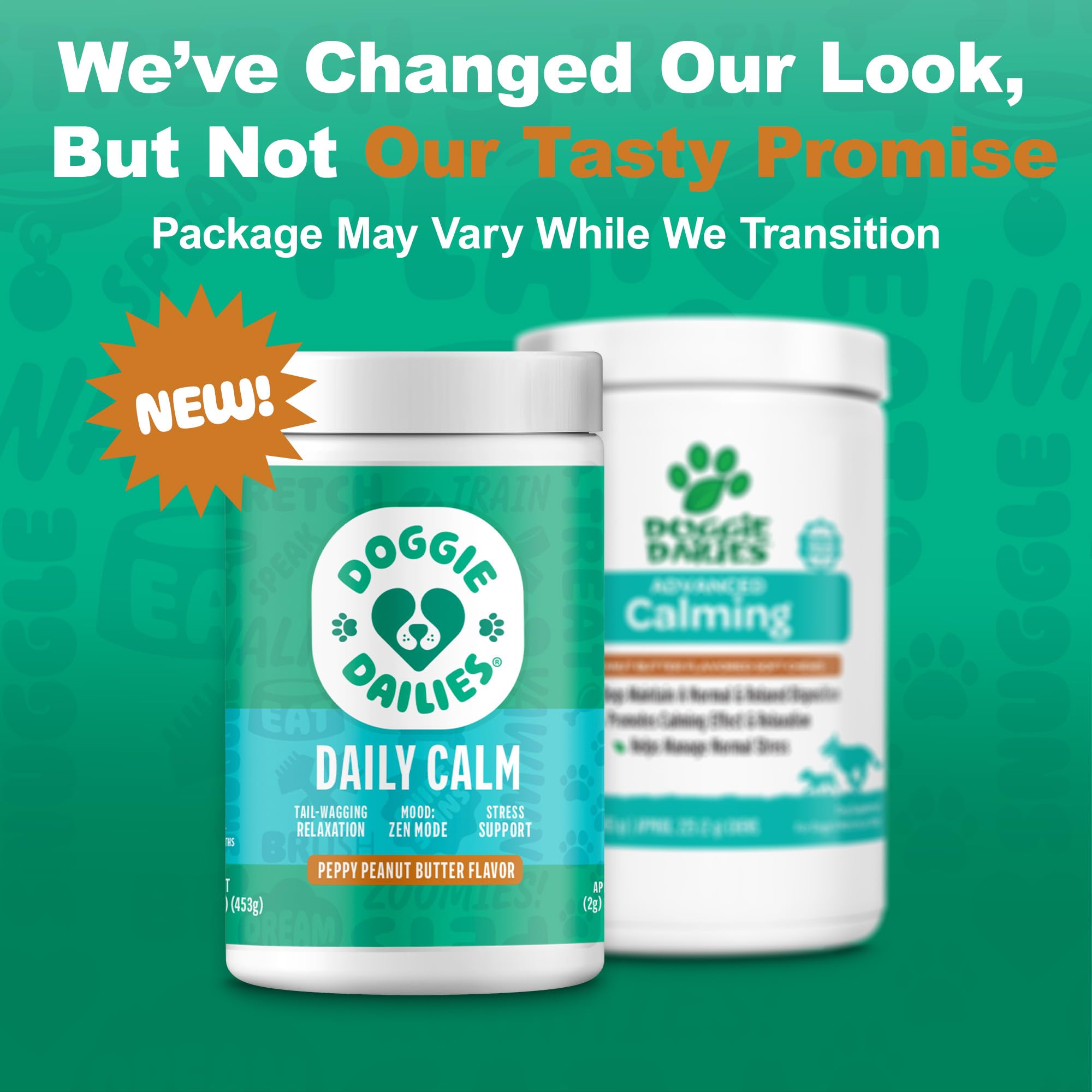 Doggie Dailies calming chews open-bottle pouring, convenient dosing