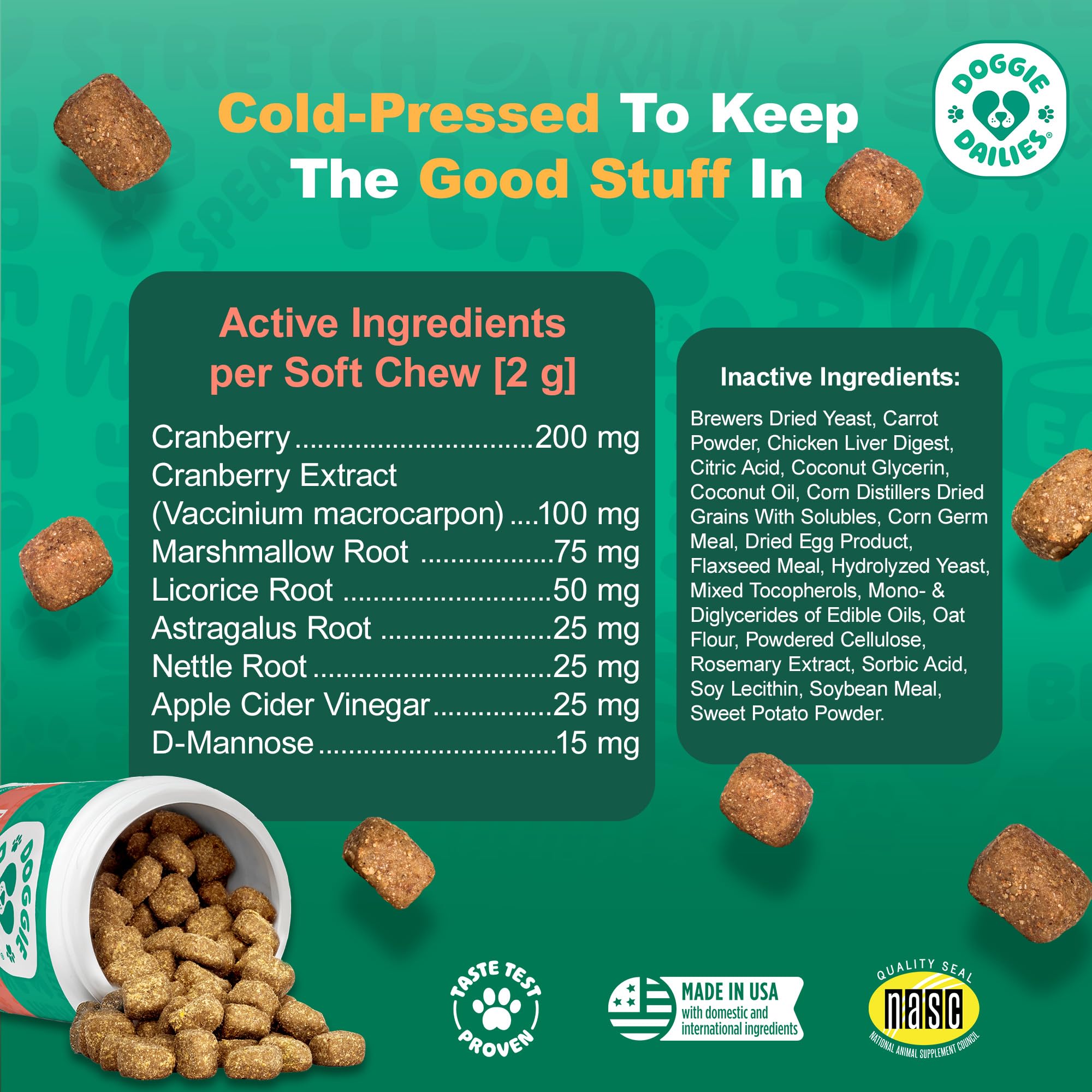 Doggie Dailies cranberry ingredients with marshmallow root support urinary health