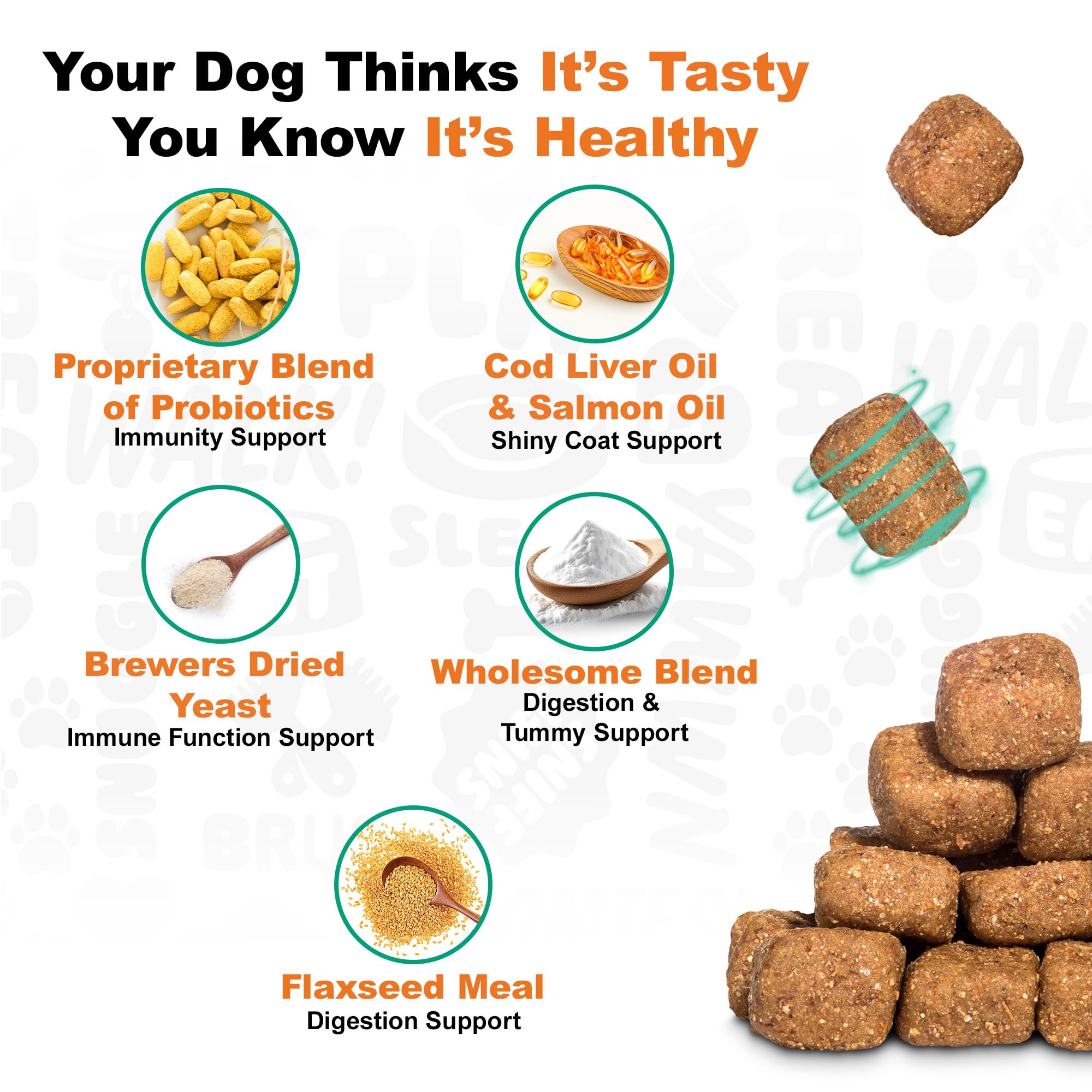 Doggie Dailies dosing chart graphic showing 15 lb increments.