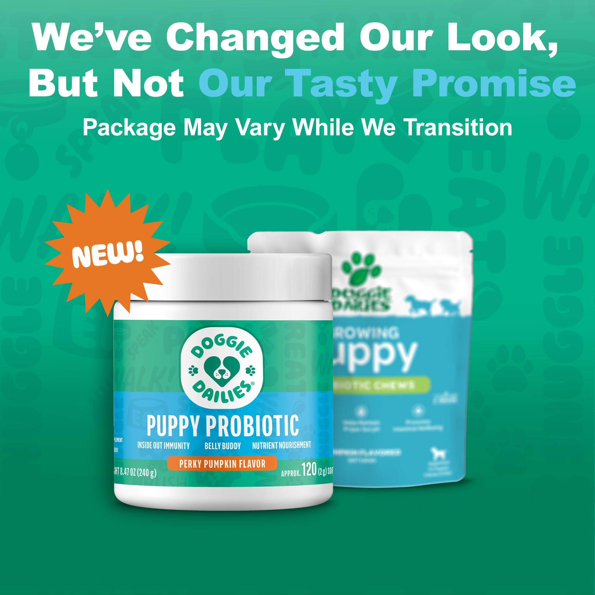 Doggie Dailies Puppy Probiotic pumpkin chews NASC seal; safety and quality emphasis.