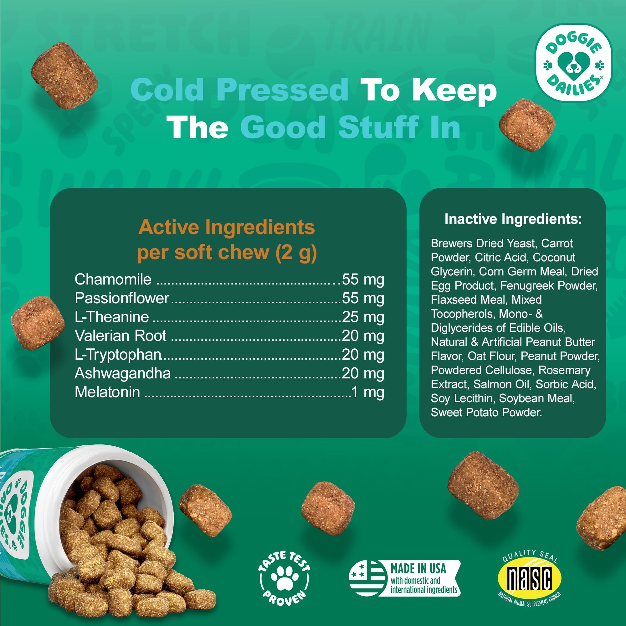 Doggie Dailies soft-chews peanut butter texture closeup, appealing taste