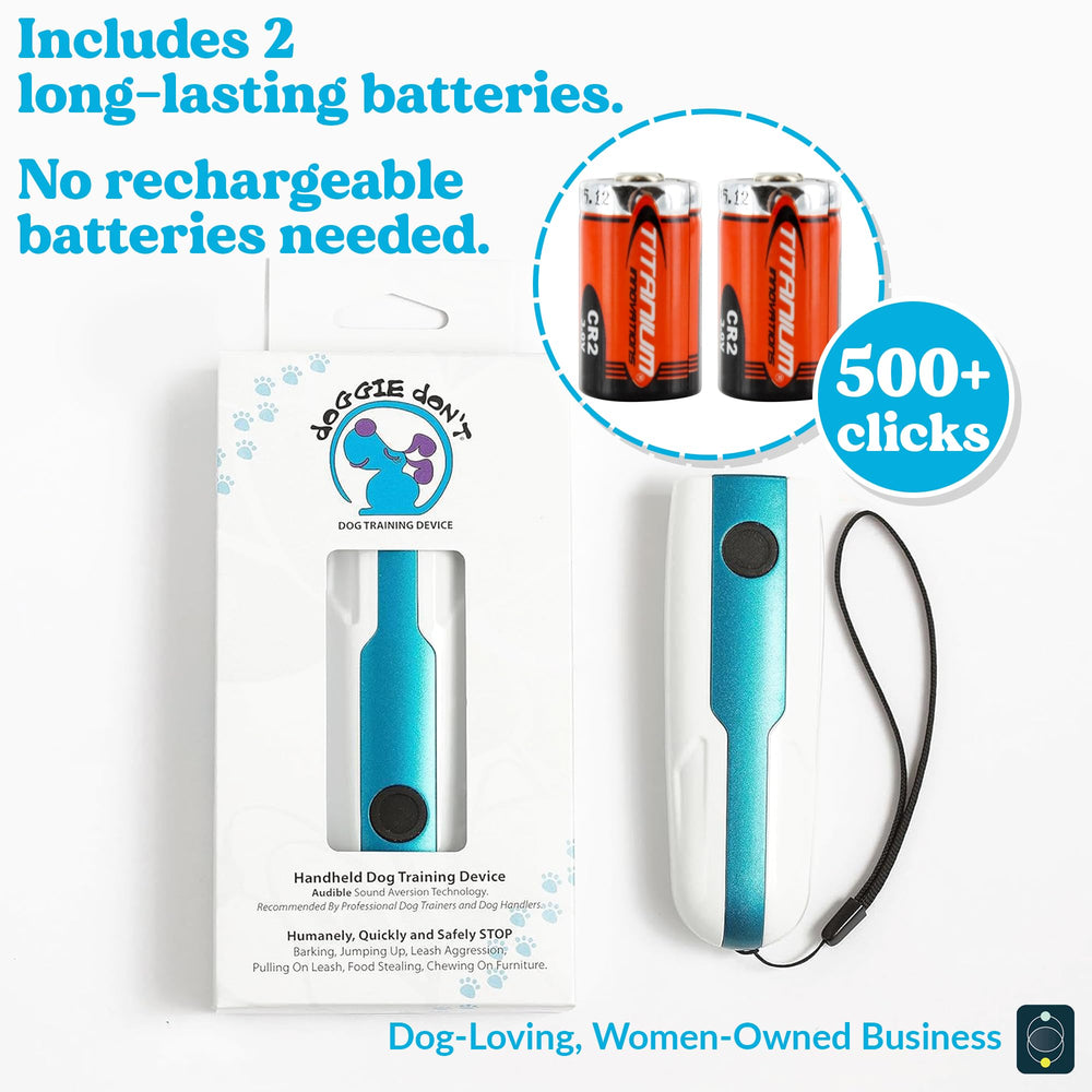 Close-up of Doggie Don't handheld unit for quick behavior interruption during walks.