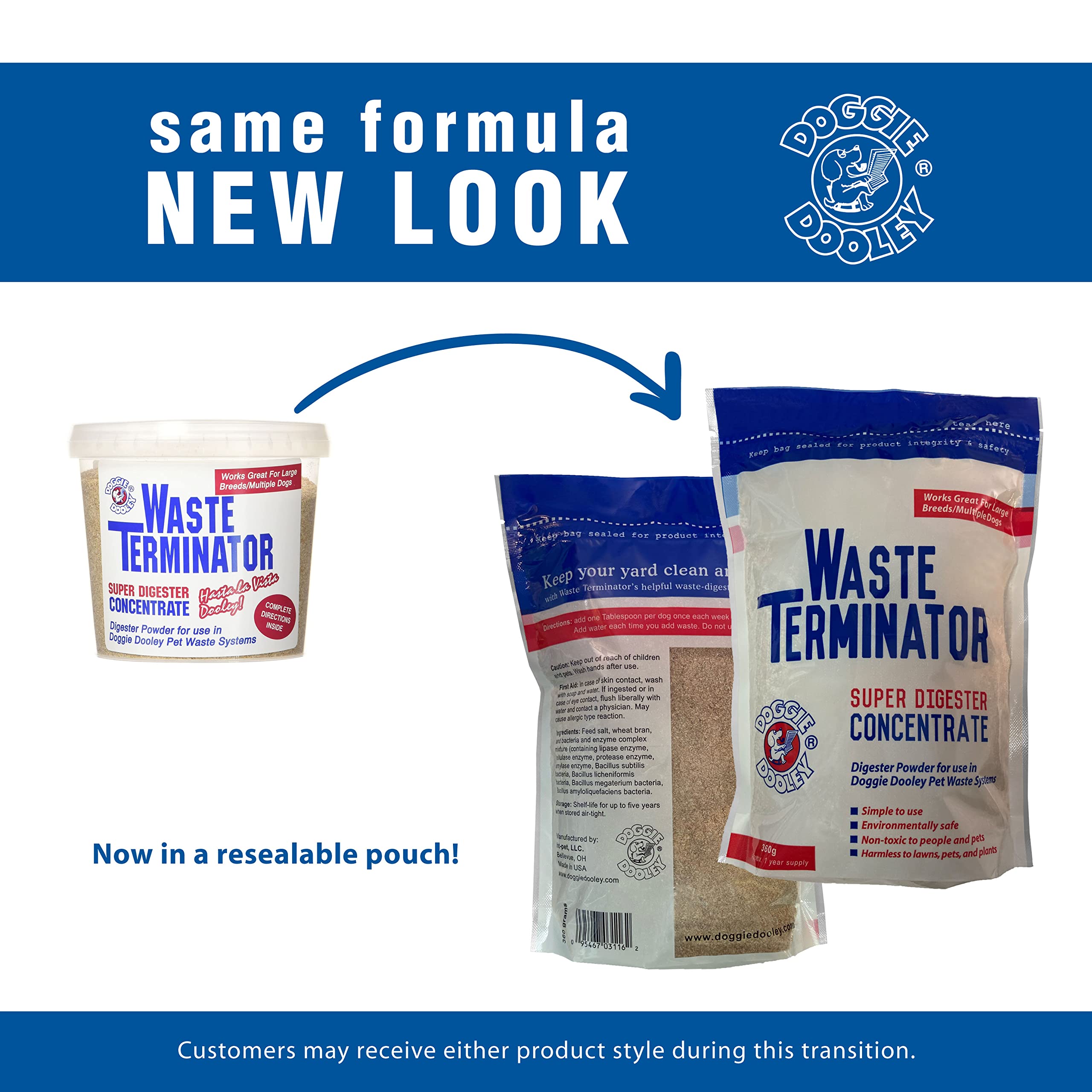 Doggie Dooley Waste Terminator powder in-ground unit use emphasizes odor control and waste breakdown.
