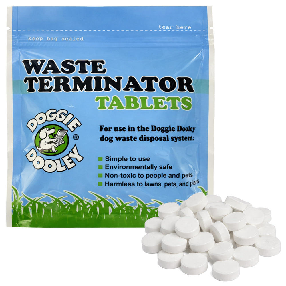 Doggie Dooley Waste Terminator Tablets for in-ground disposal, supporting waste breakdown in yards.
