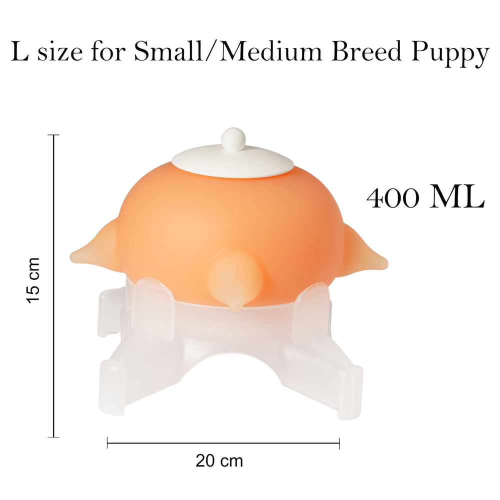 Doggiema puppy feeder in use with a small feeding session.