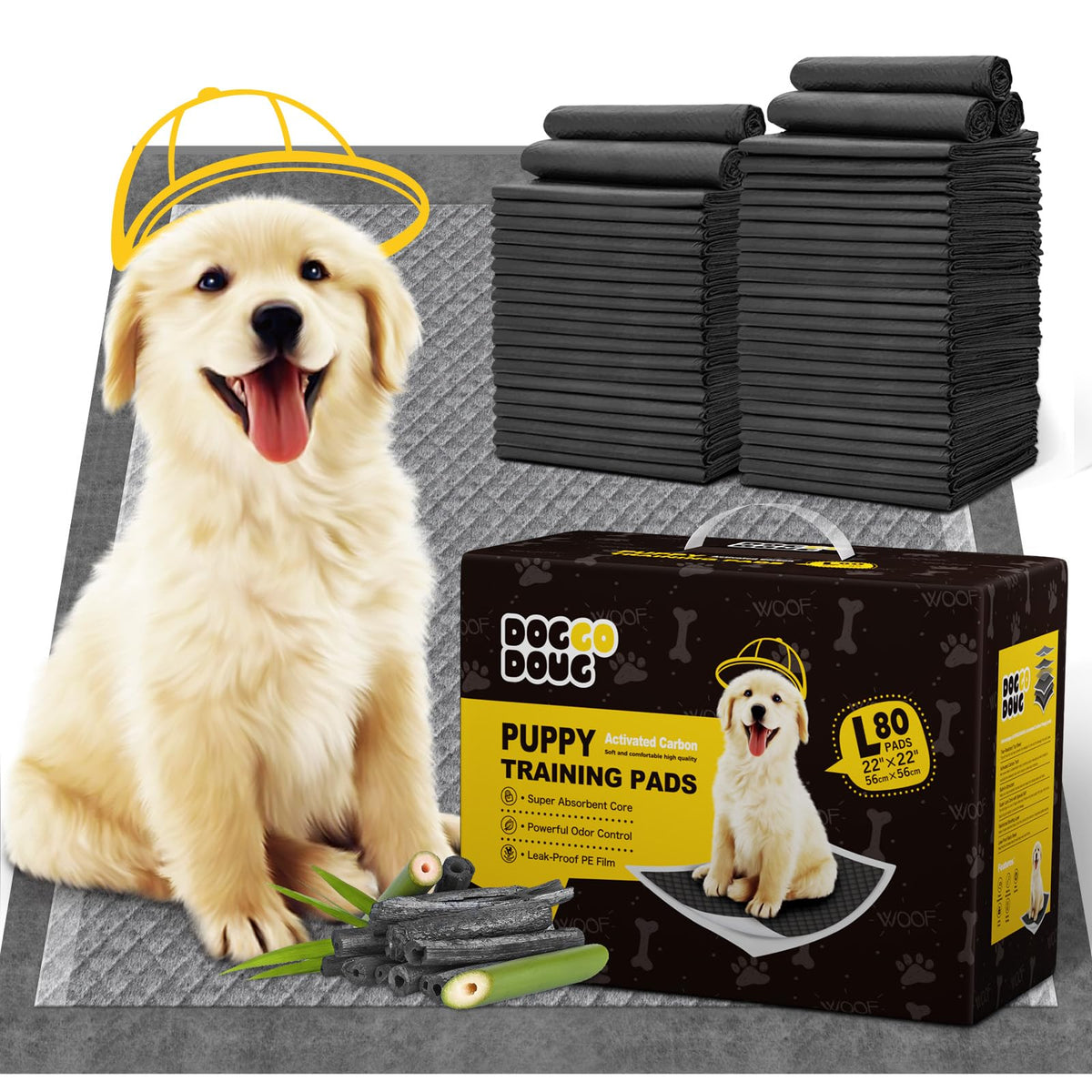 Doggo Doug charcoal puppy pad 22x22 inches with quick absorbency for drier spaces