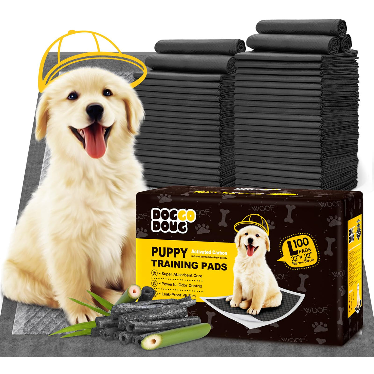 Doggo Doug Charcoal Puppy Pad shows absorbent, quick-dry surface for training.