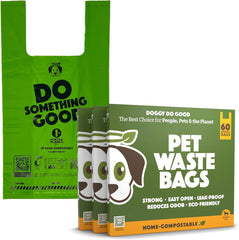 Doggy Do Good landfill-friendly poop bags in box showcase, ready for regular yard cleanups.