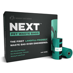 Doggy Do Good Next Pet Waste Bags in action for easy poop cleanup.