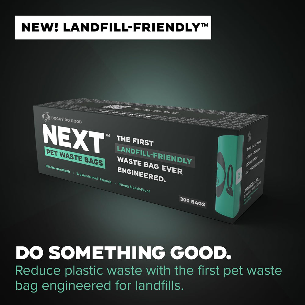 Doggy Do Good Next Waste Bags thick and leakproof for mess-free pickups.