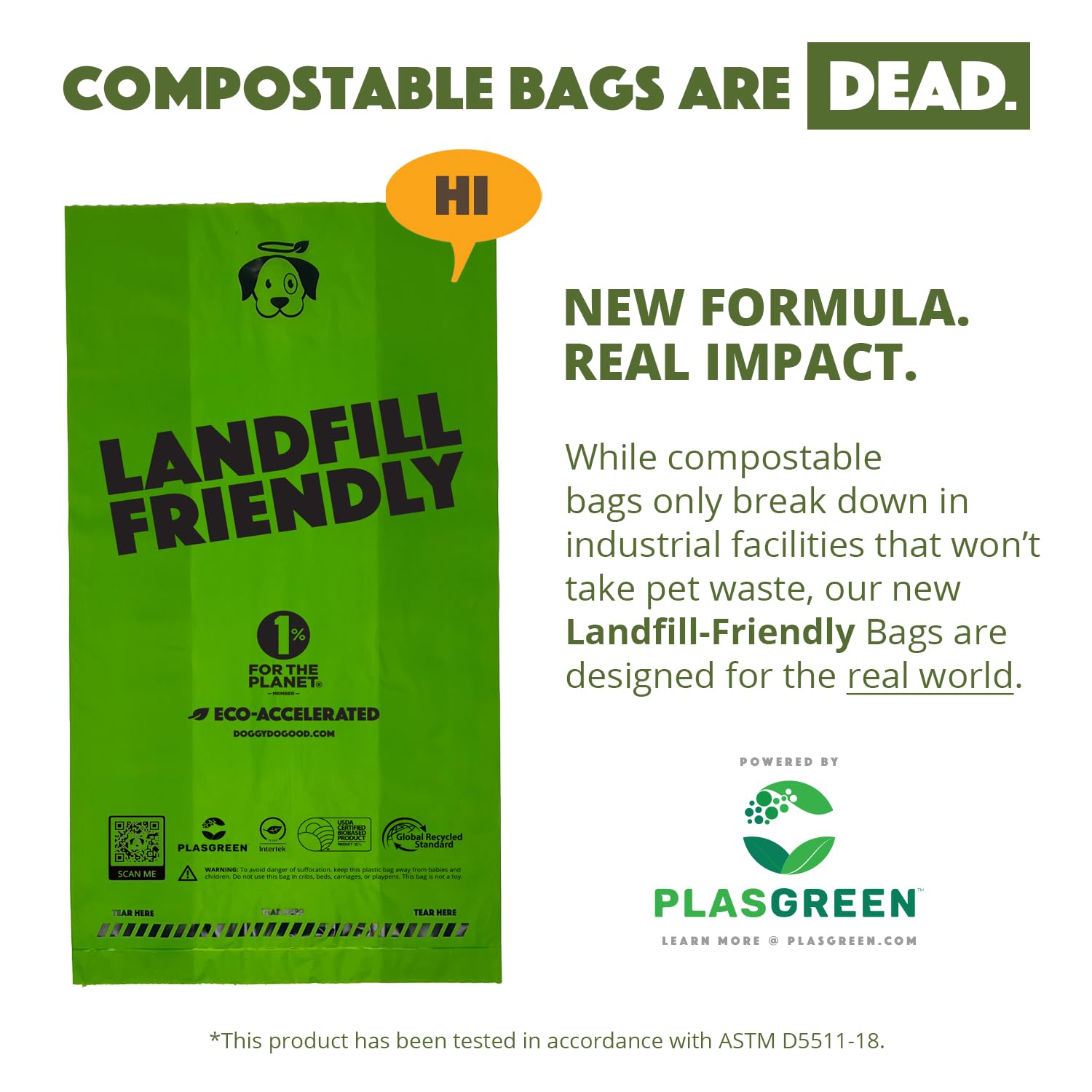 Doggy Do Good bags made with post-consumer recycled plastic.