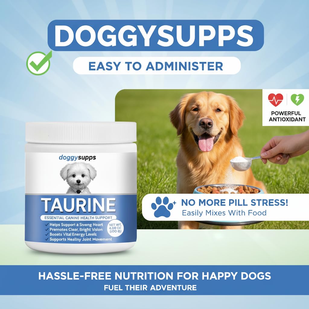 DoggySupps Taurine powder close-up showing fine texture.