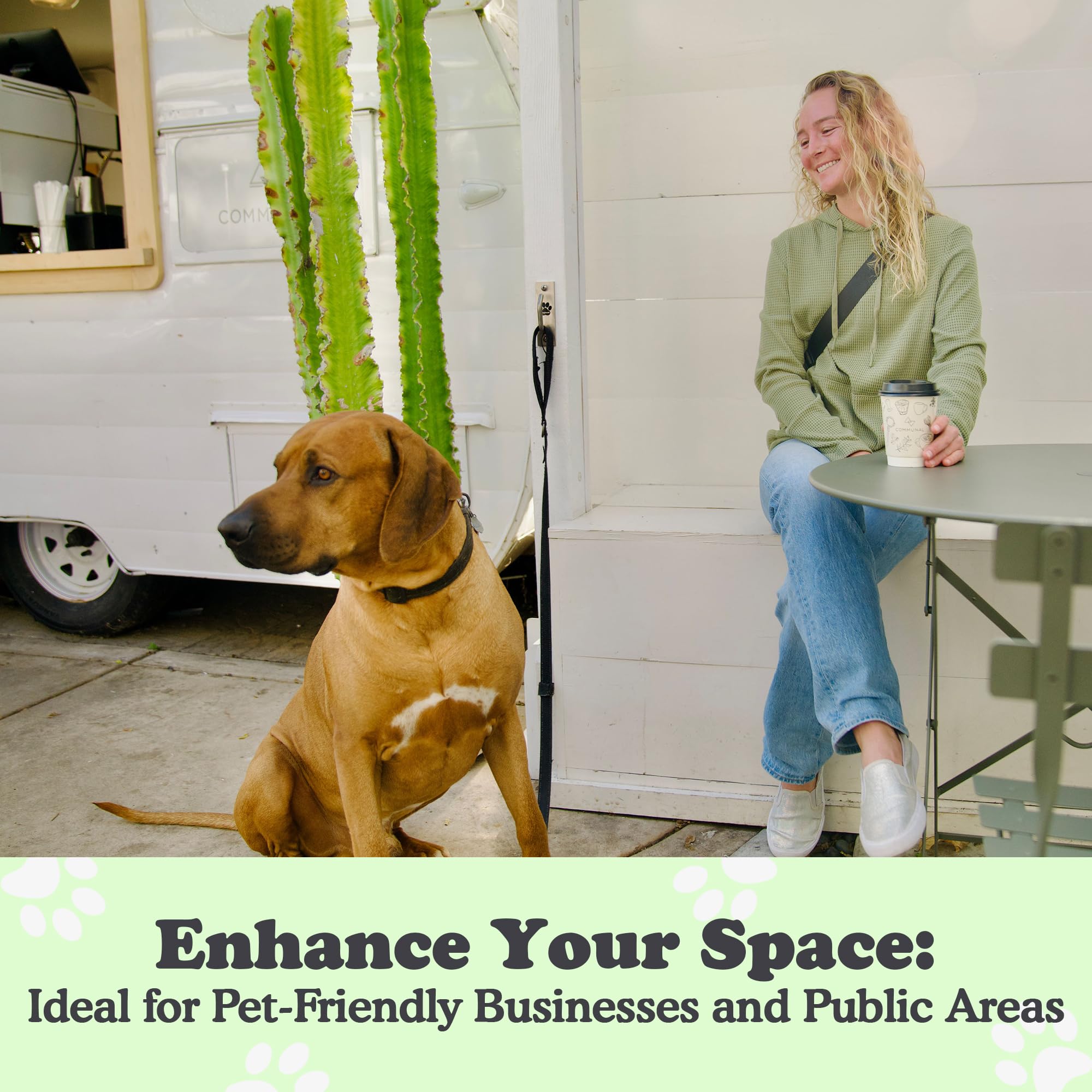Doghook rust-resistant leash hook endures all weather for yard or garden use.