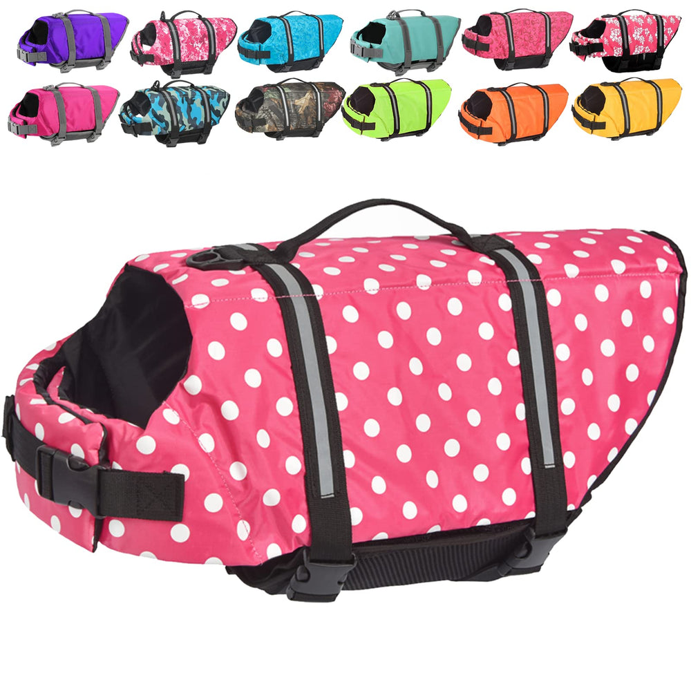 Doglay dog life jacket front view highlighting visibility and buoyancy for safe swimming.