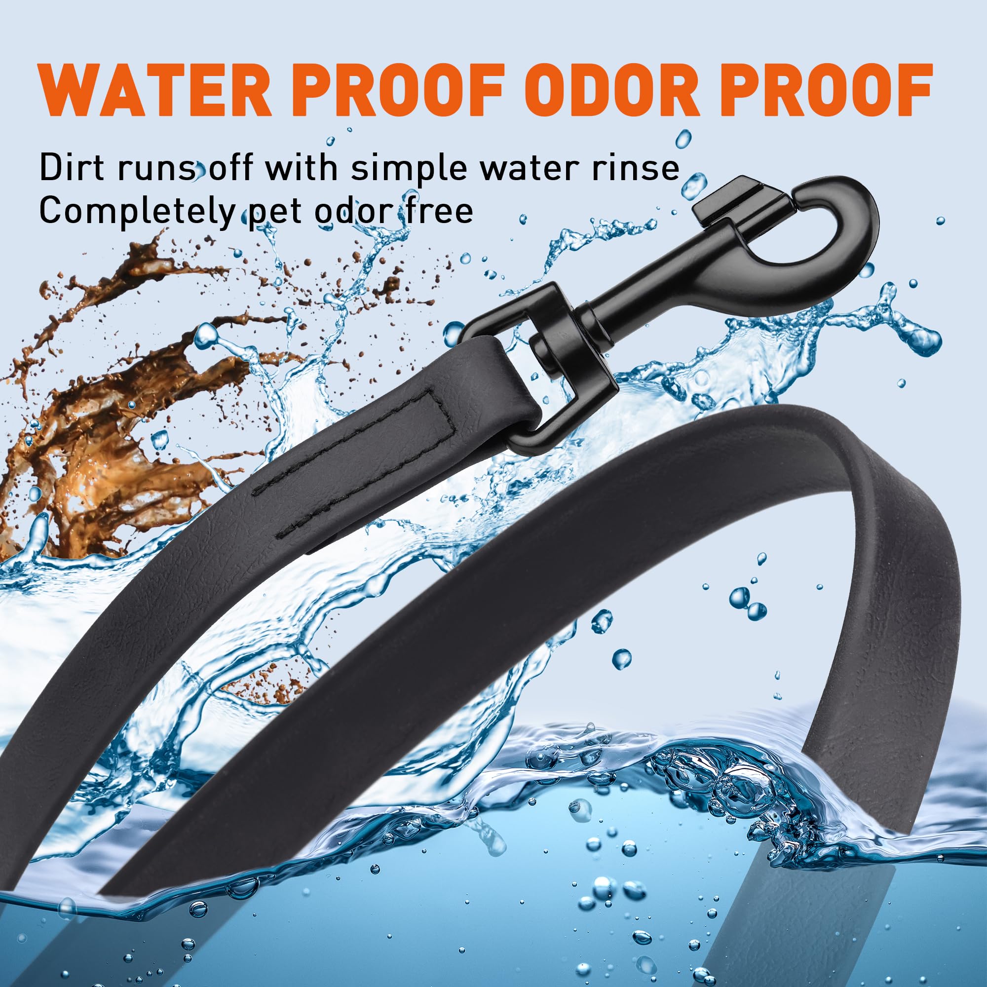 Flexible Biothane coating stays supple in wet and dusty settings.