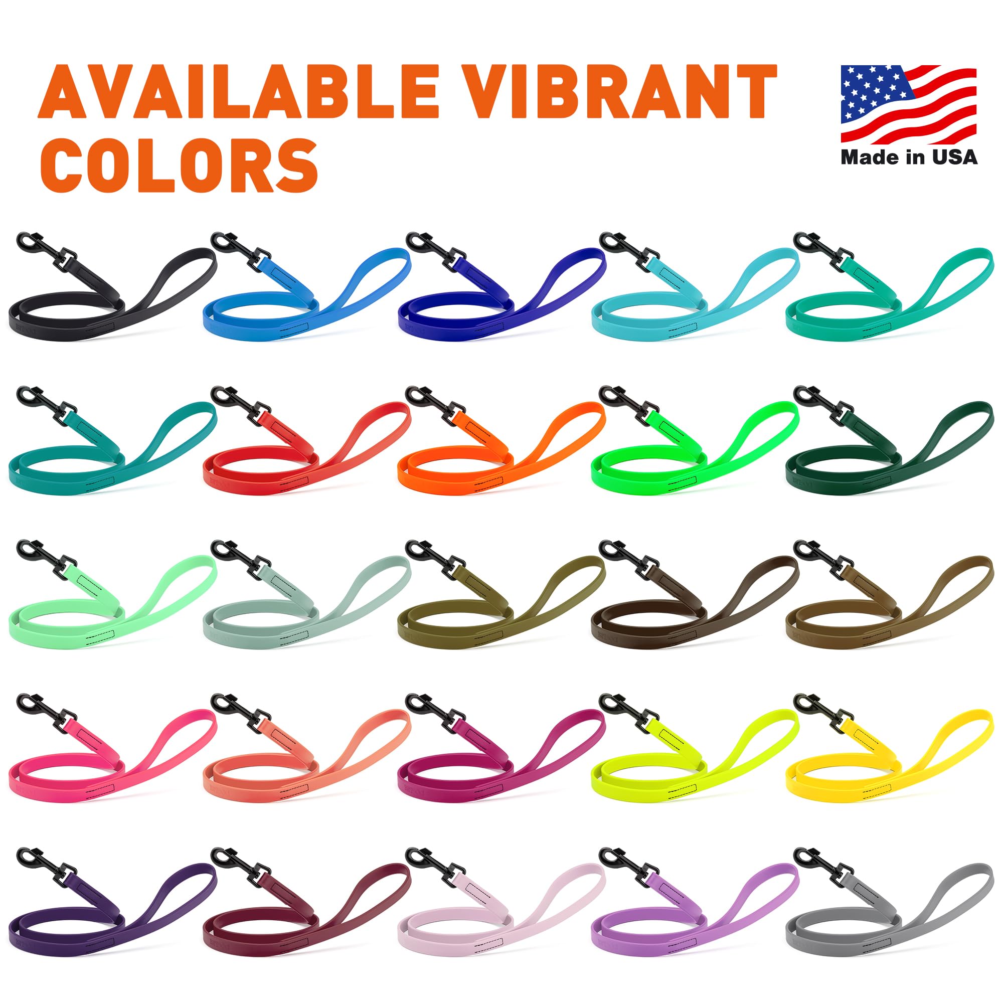 Made in USA Dogline Biothane leash offers 26 color options.