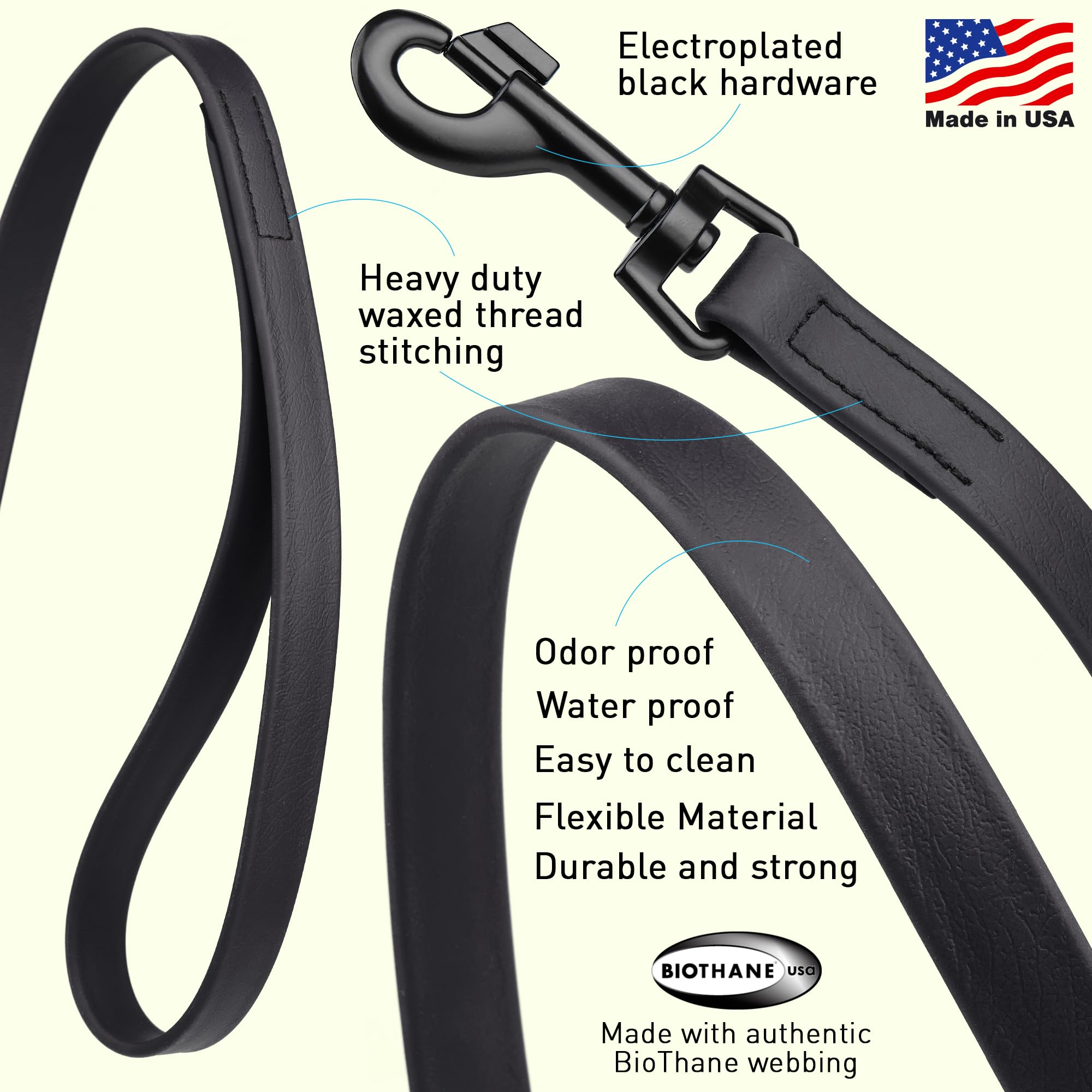 Dogline Biothane odor-proof leash dries quickly after muddy adventures.