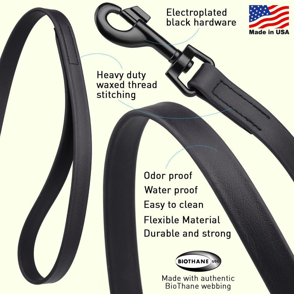 Dogline Biothane odor-proof leash dries quickly after muddy adventures.