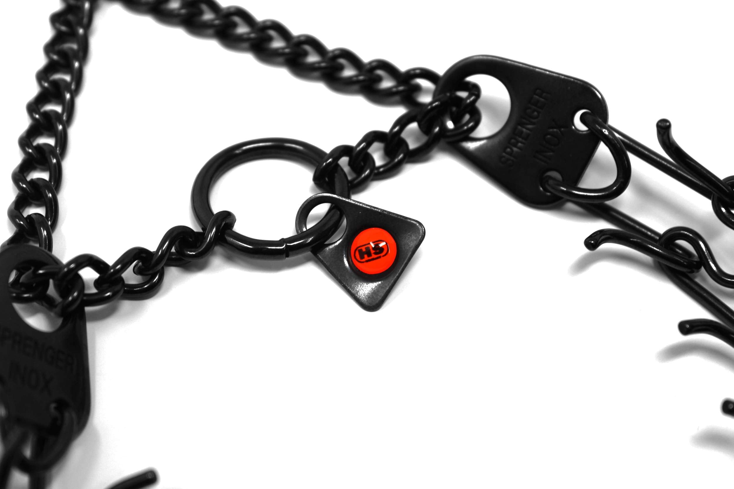 Dogline black stainless steel prongs and body delivering rust-resistant durability.
