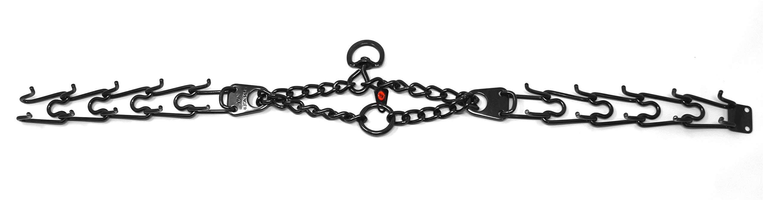 Dogline size guide image illustrating neck measurement and four-link adjustment.