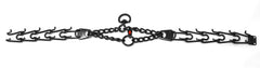 Dogline size guide image illustrating neck measurement and four-link adjustment.
