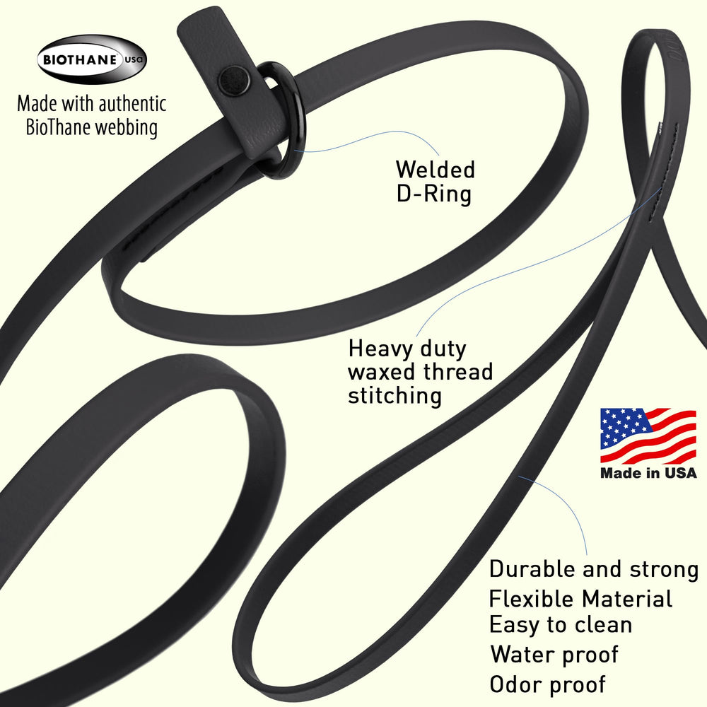 Dogline Biothane slip leash shows compact collar-and-leash design for easy storage and portability.