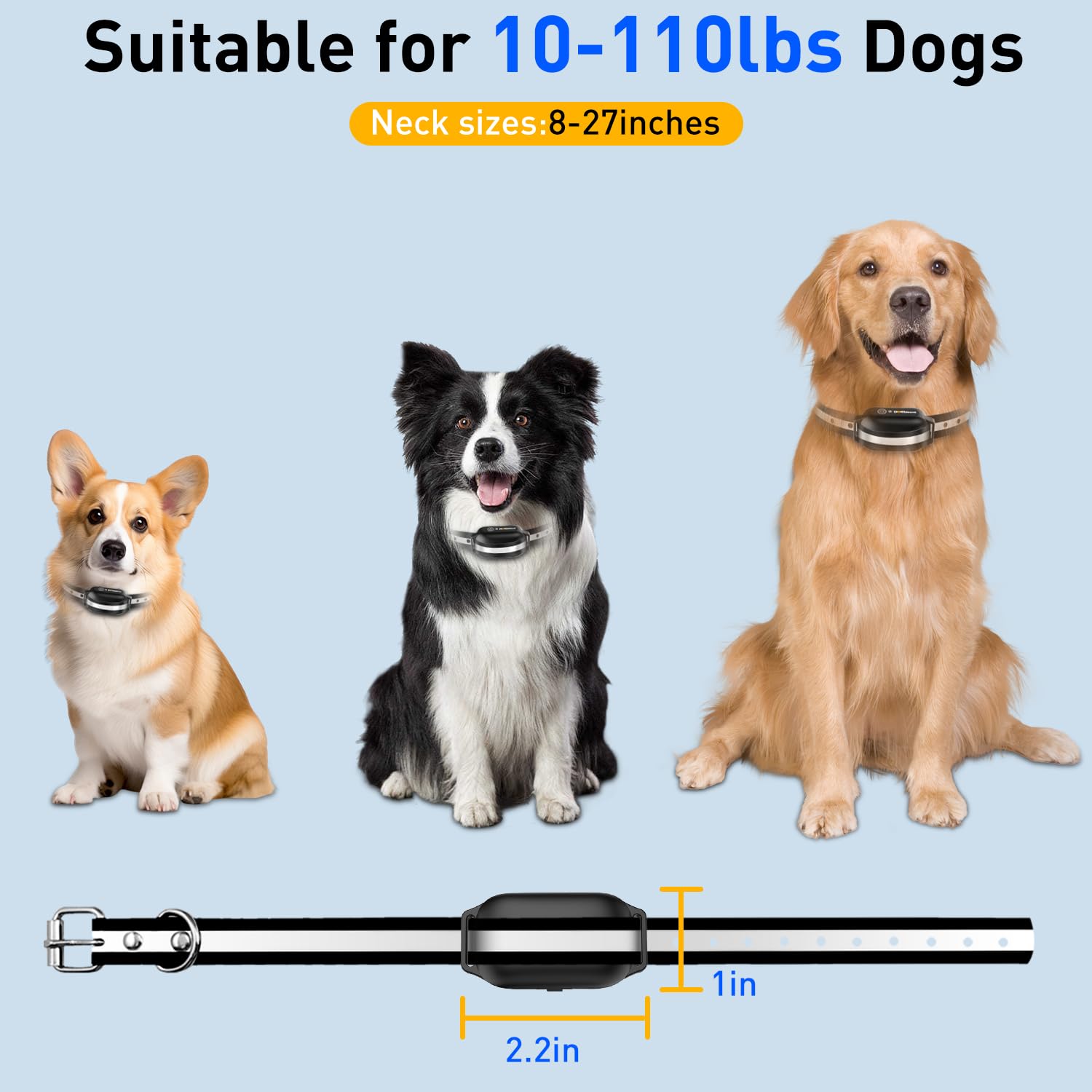 DOGLinsen adjustable collar fits 8-27 inches for dogs 10-100 lbs.