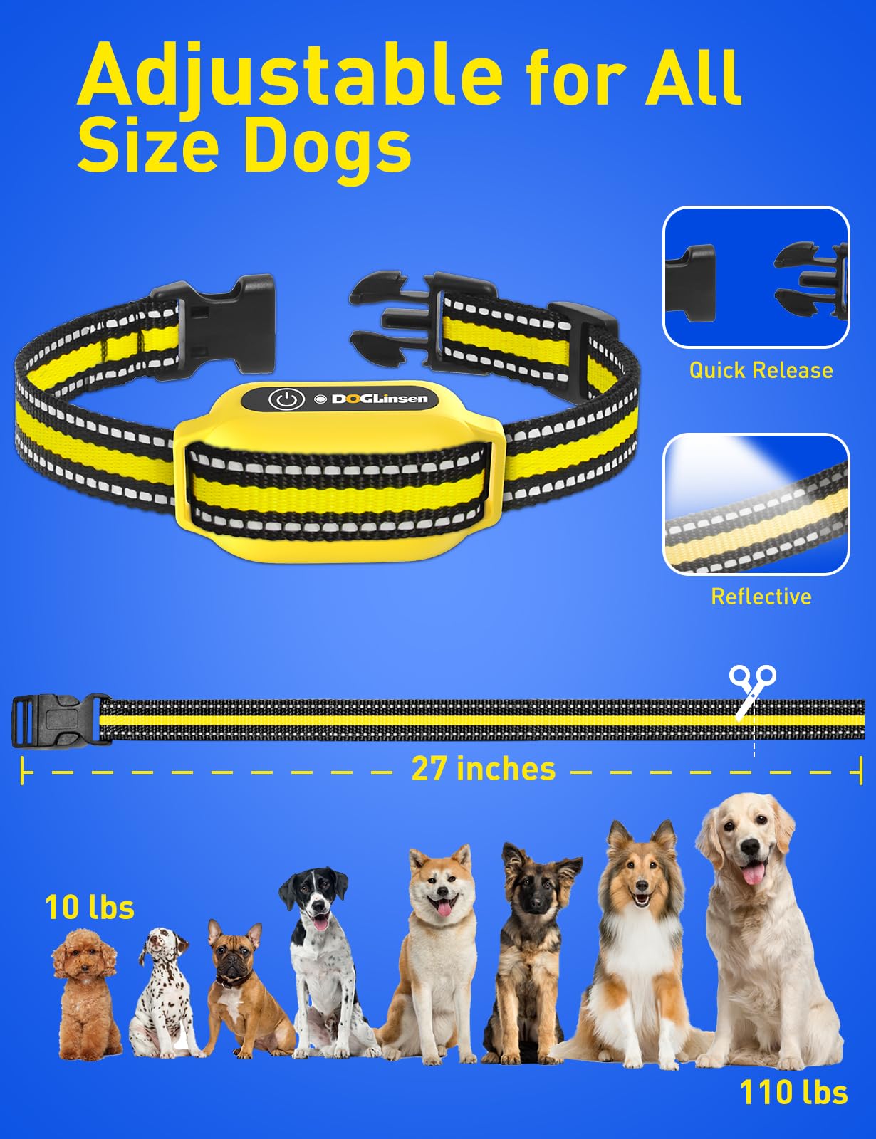 Adjustable neck strap on DOGLinsen collar for pets of different sizes