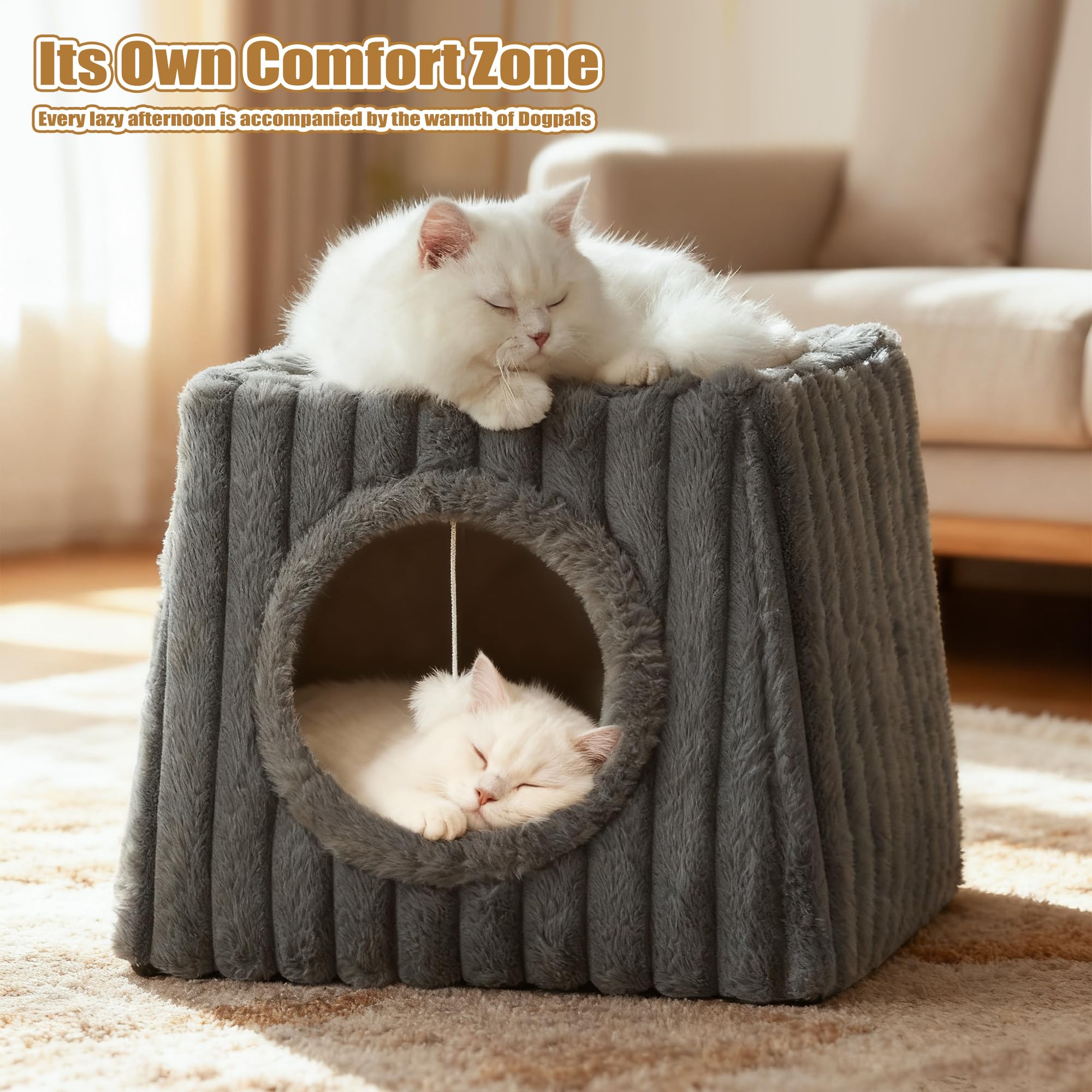 Dogpals cat bed removable washable cover for easy cleanup.