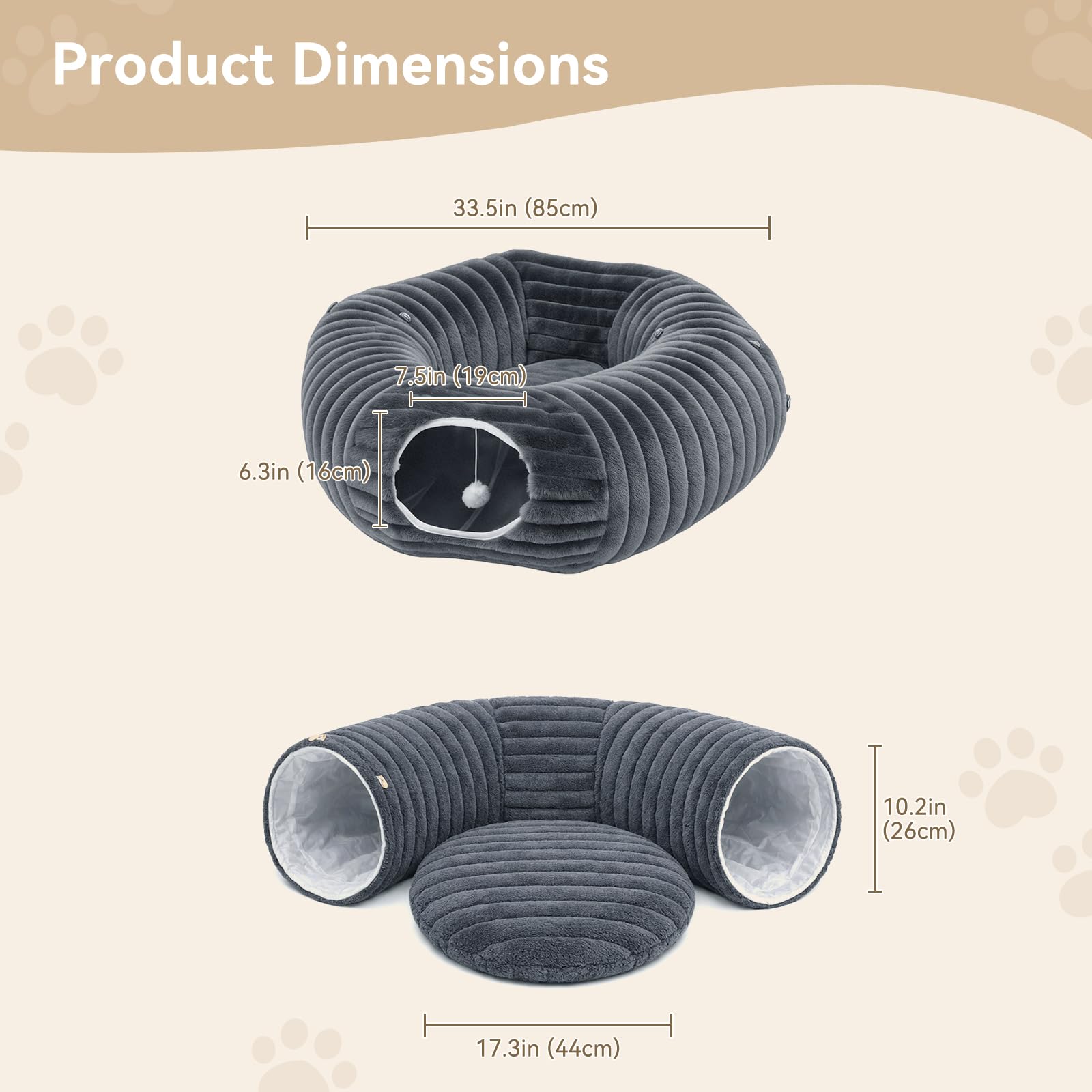 Dogpals cat tunnel bed folds flat for easy storage.
