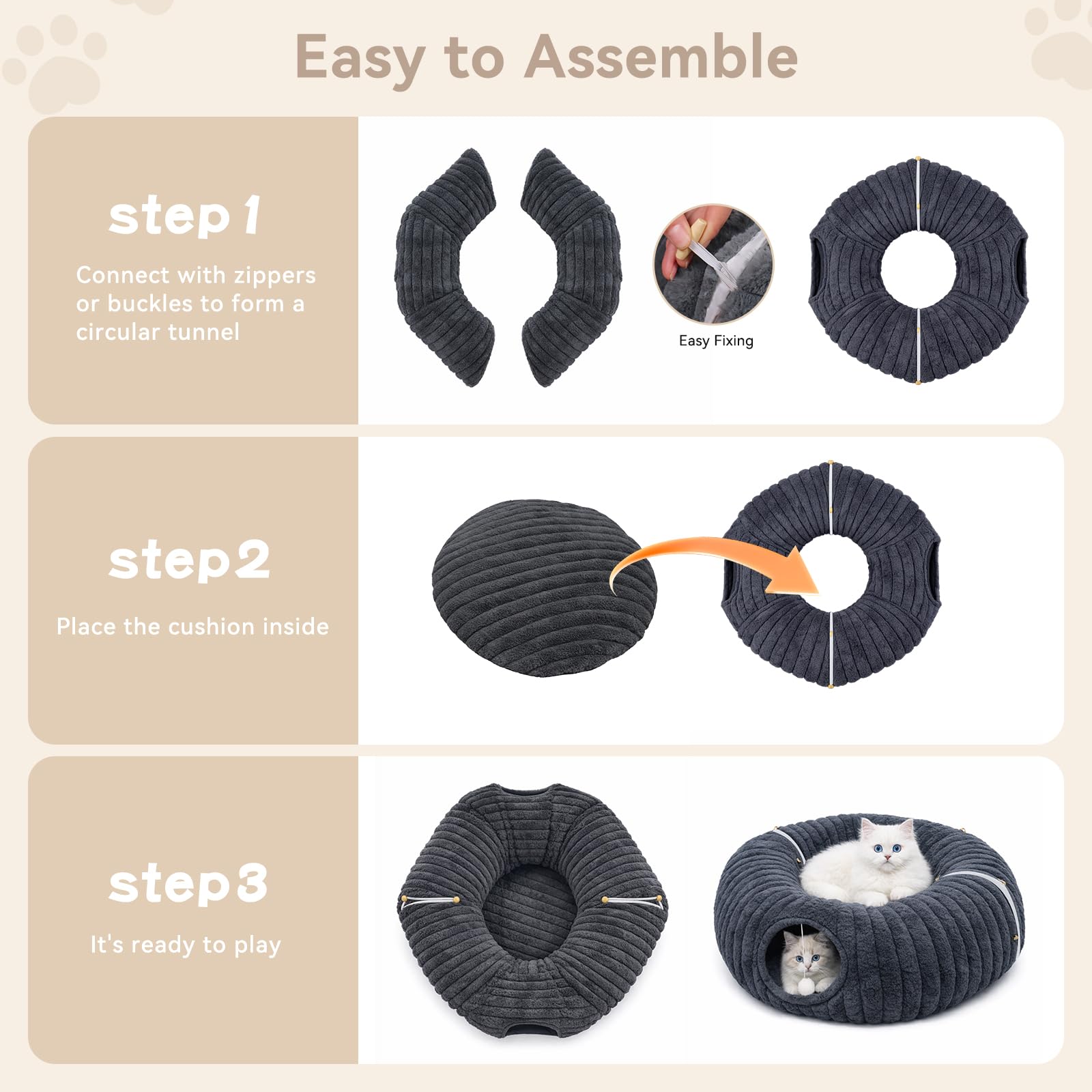 Dogpals cat tunnel bed non-slip base keeps playtime stable.