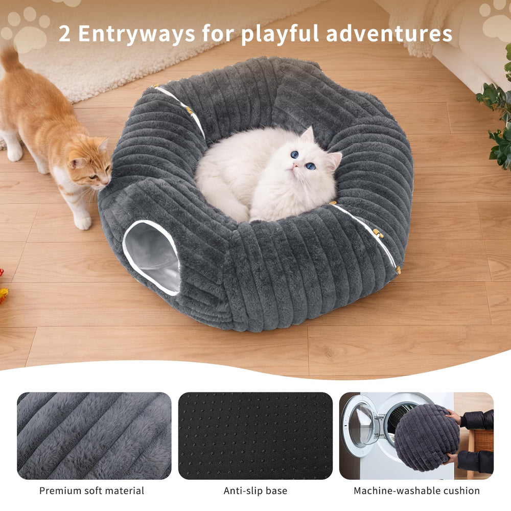 Dogpals cat tunnel bed striped fabric offers ultra softness.