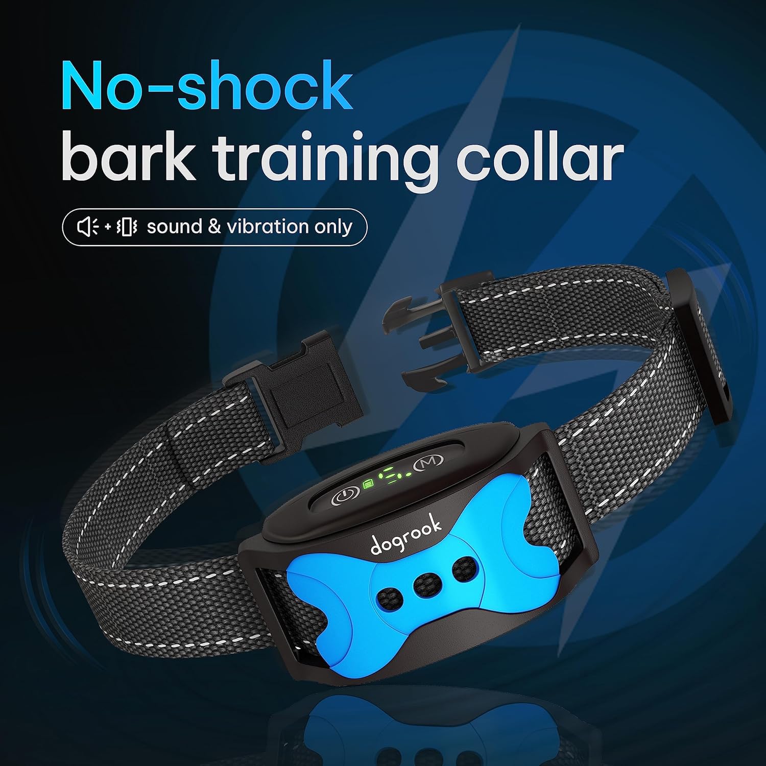 DogRook collar with adjustable vibration and sound for progressive training