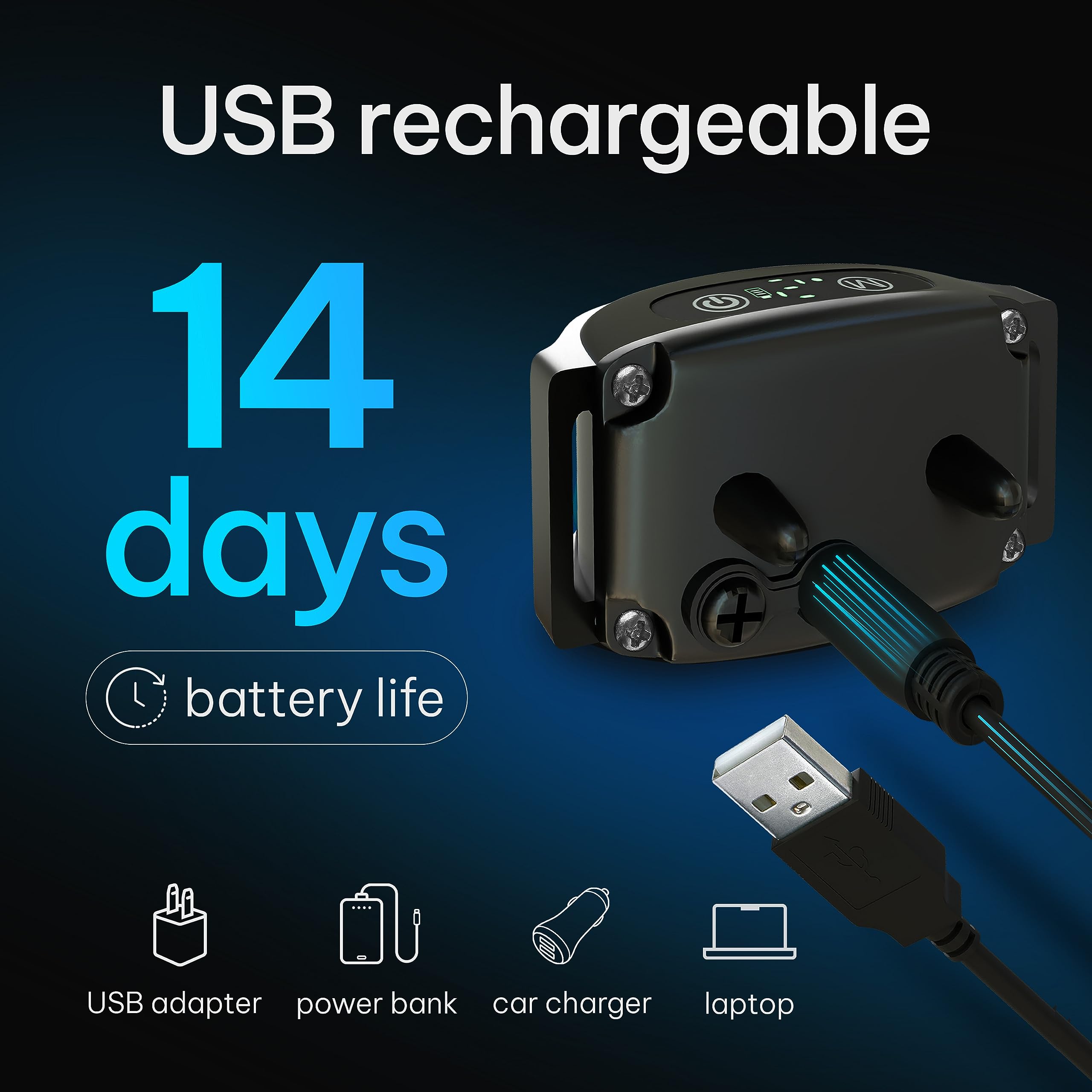 DogRook charging indicators on the bark collar for quick recharge reminder.
